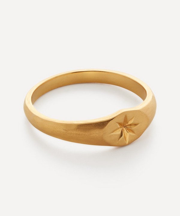 Monica Vinader - Gold Plated Vermeil Silver Guiding Star Signet Ring image number null