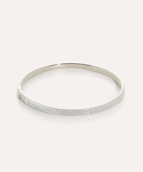 Monica Vinader - Sterling Silver Diamond Pave’ Essential Bangle Bracelet image number null