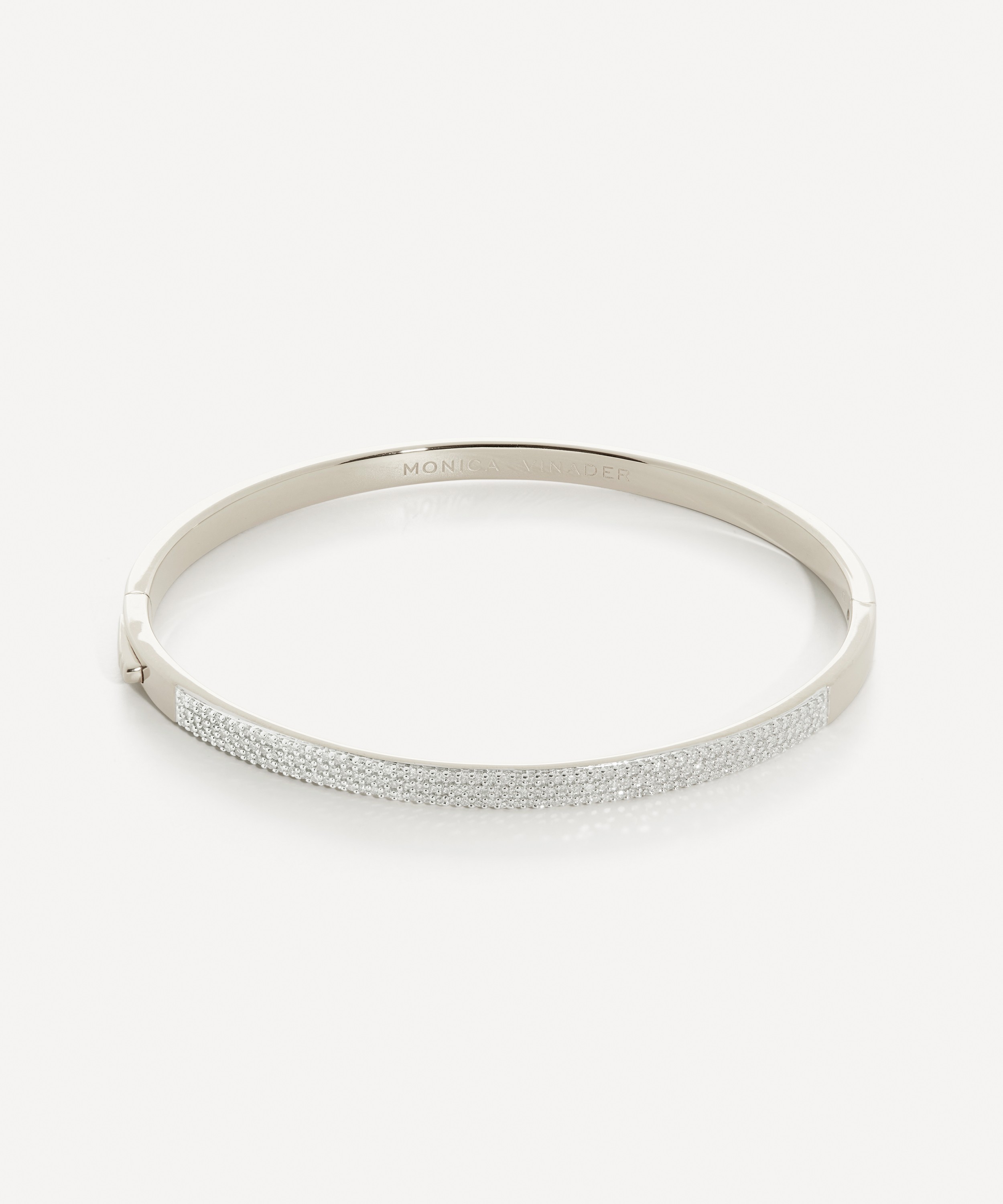 Monica Vinader - Sterling Silver Diamond Pave’ Essential Bangle Bracelet