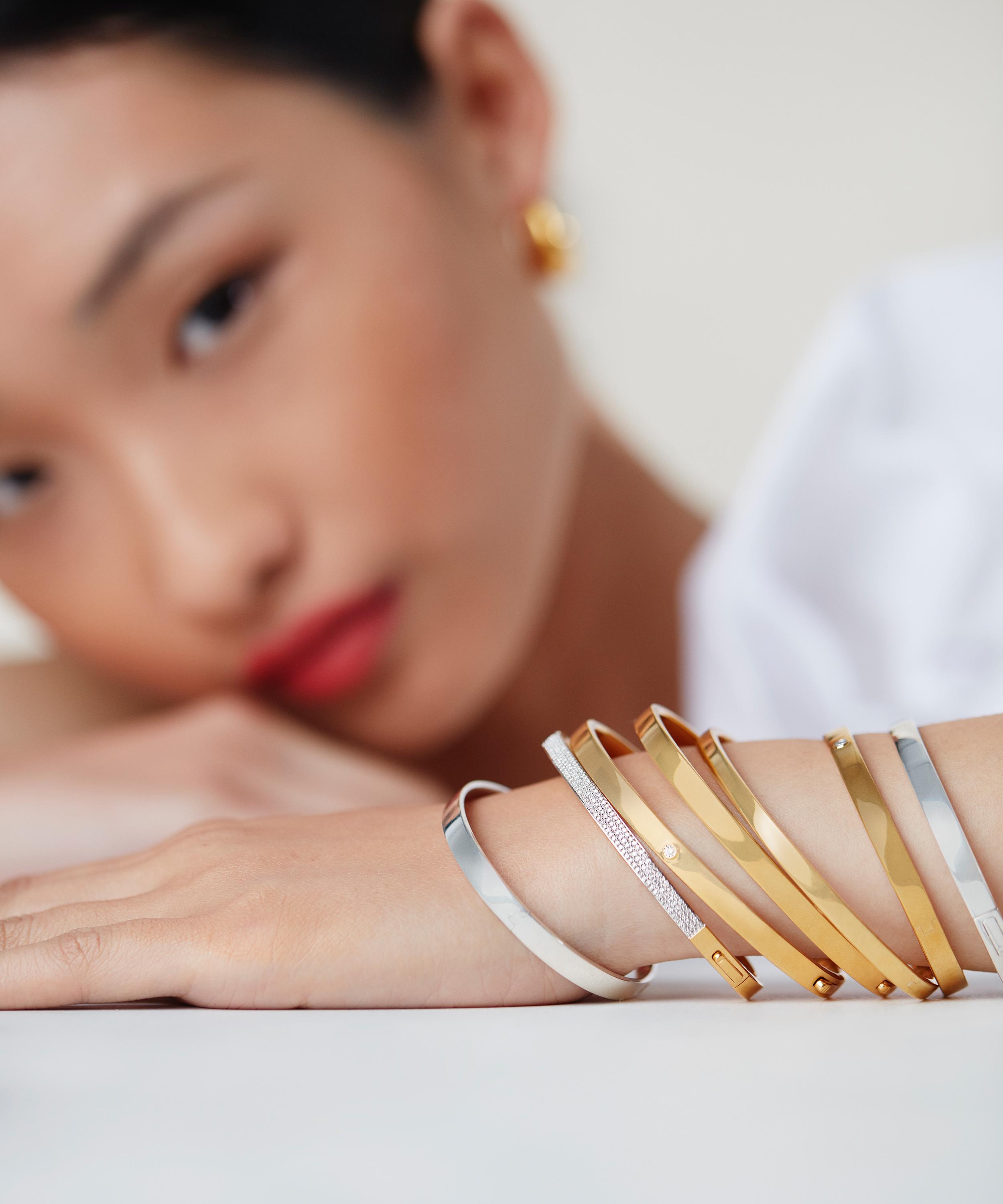 Monica Vinader - Sterling Silver Diamond Pave’ Essential Bangle Bracelet image number 1