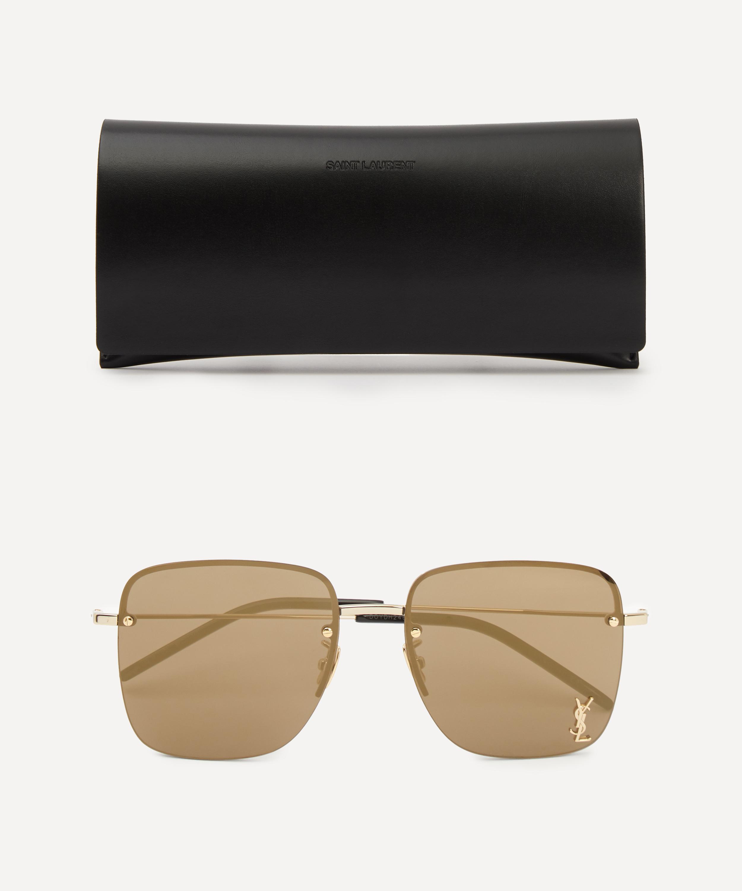  SAINT LAURENT Women's Square Metal Sunglasses, Gold Gold Brown,  One Size : Clothing, Shoes & Jewelry