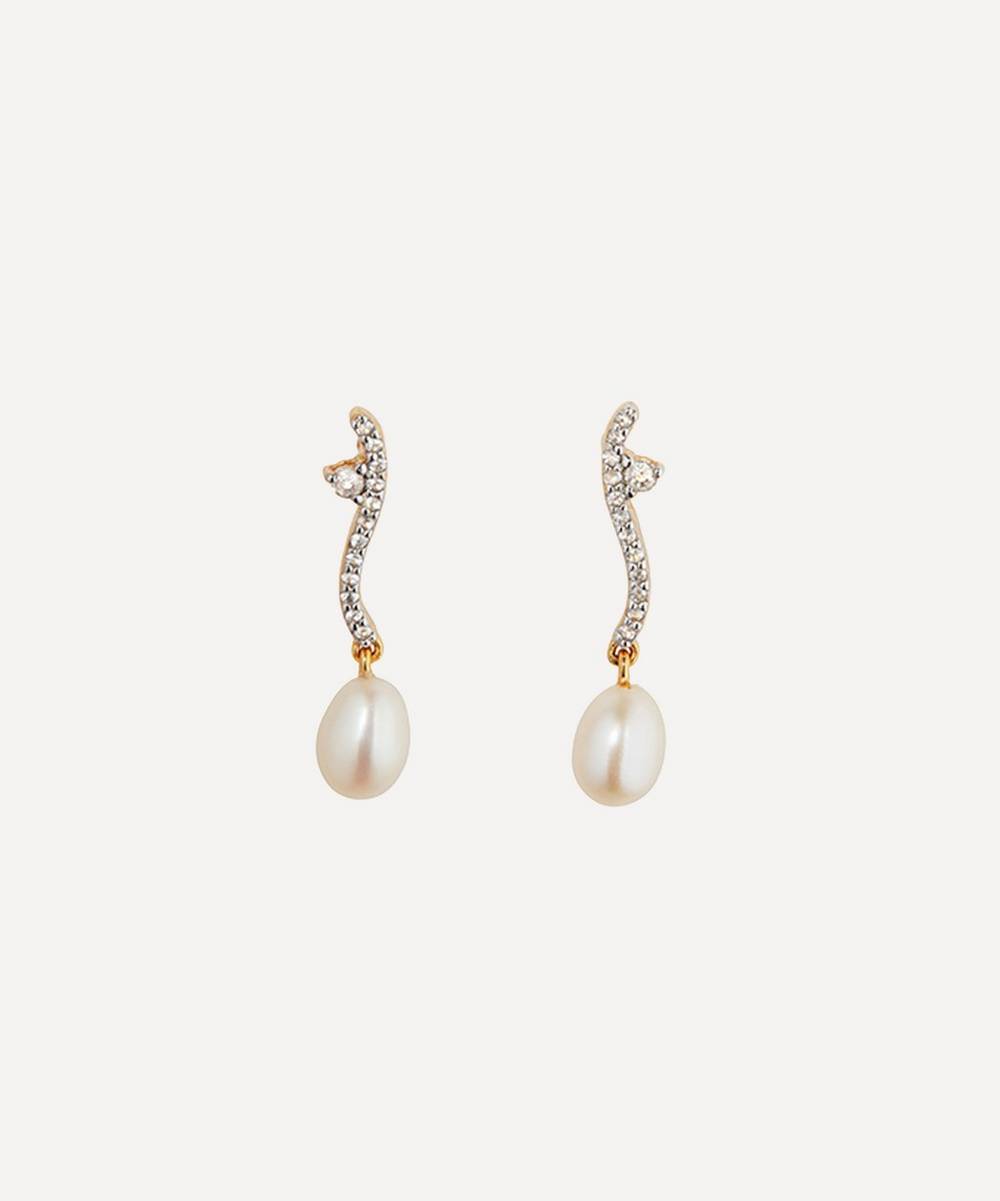 Otiumberg - Gold Plated Vermeil Silver Topaz And Pearl Drop Earrings