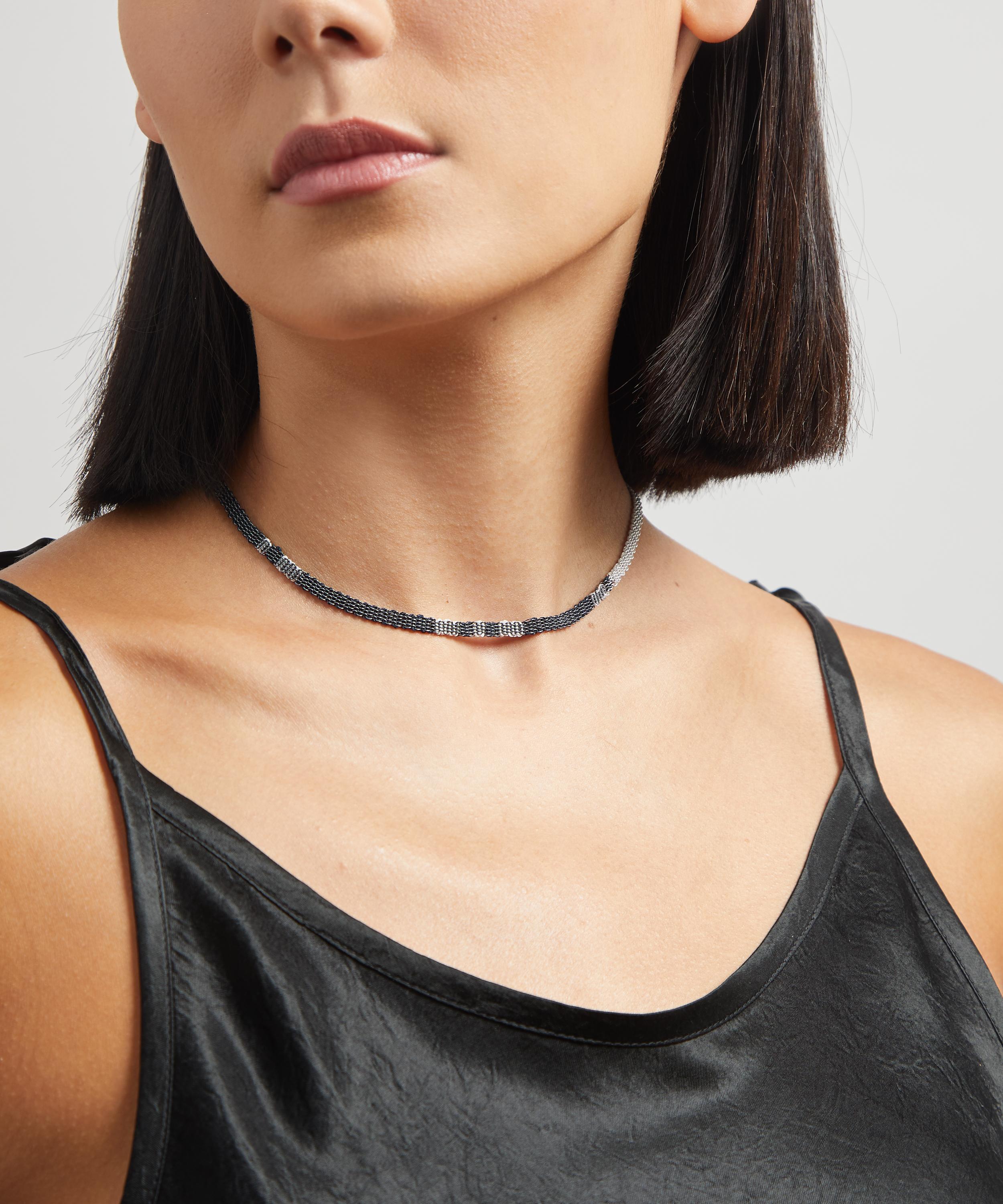Stephanie Schneider - Oxidised Silver Two-Tone Woven Chain Necklace image number 1