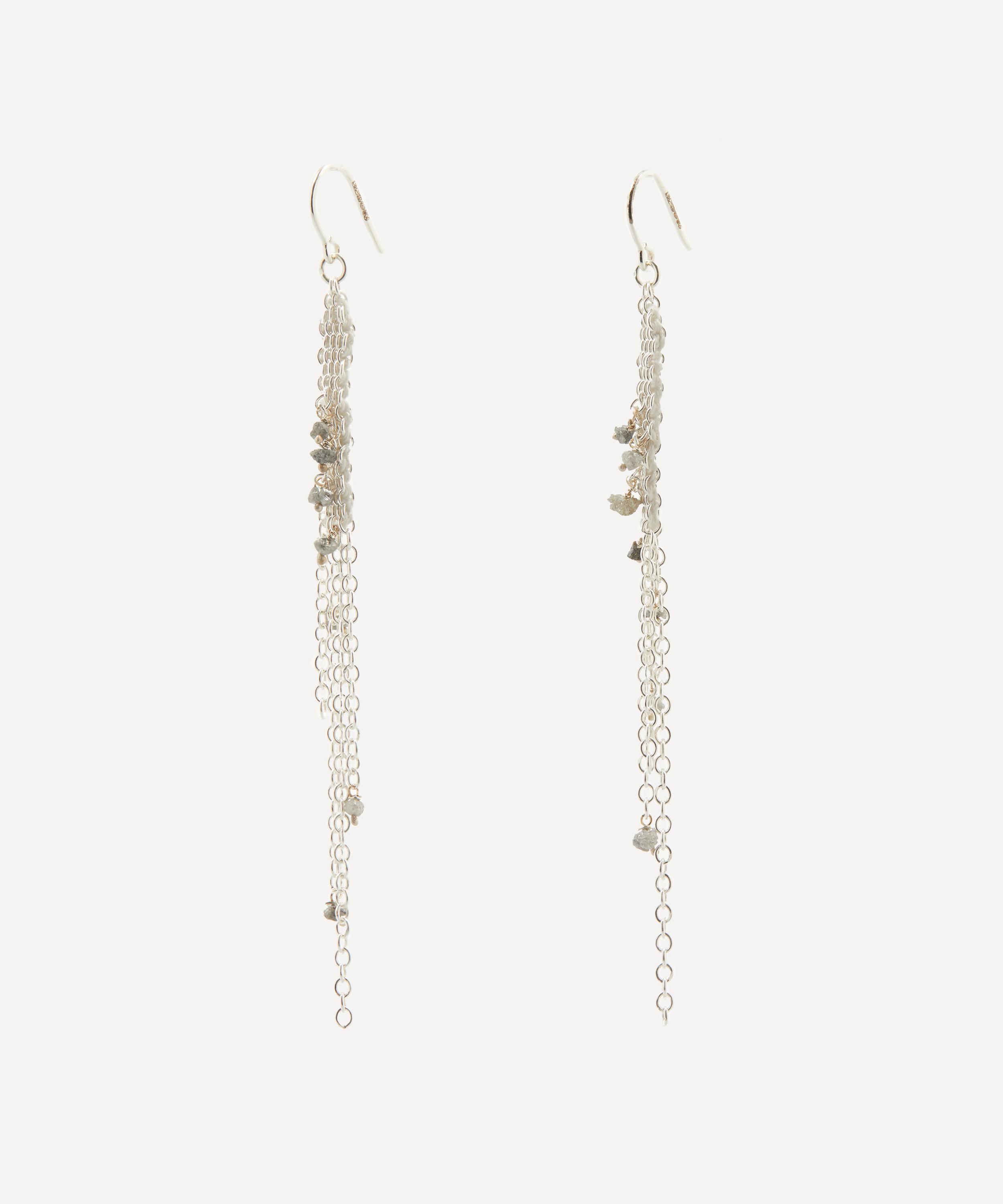 Stephanie Schneider - Sterling Silver Raw Grey Diamond Chain Drop Earrings image number 2