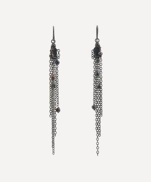 Oxidised Sterling Silver Black Pearl Chain Drop Earrings