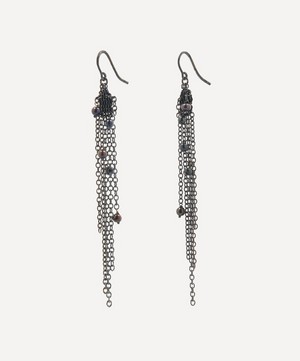 Stephanie Schneider - Oxidised Sterling Silver Black Pearl Chain Drop Earrings image number 2