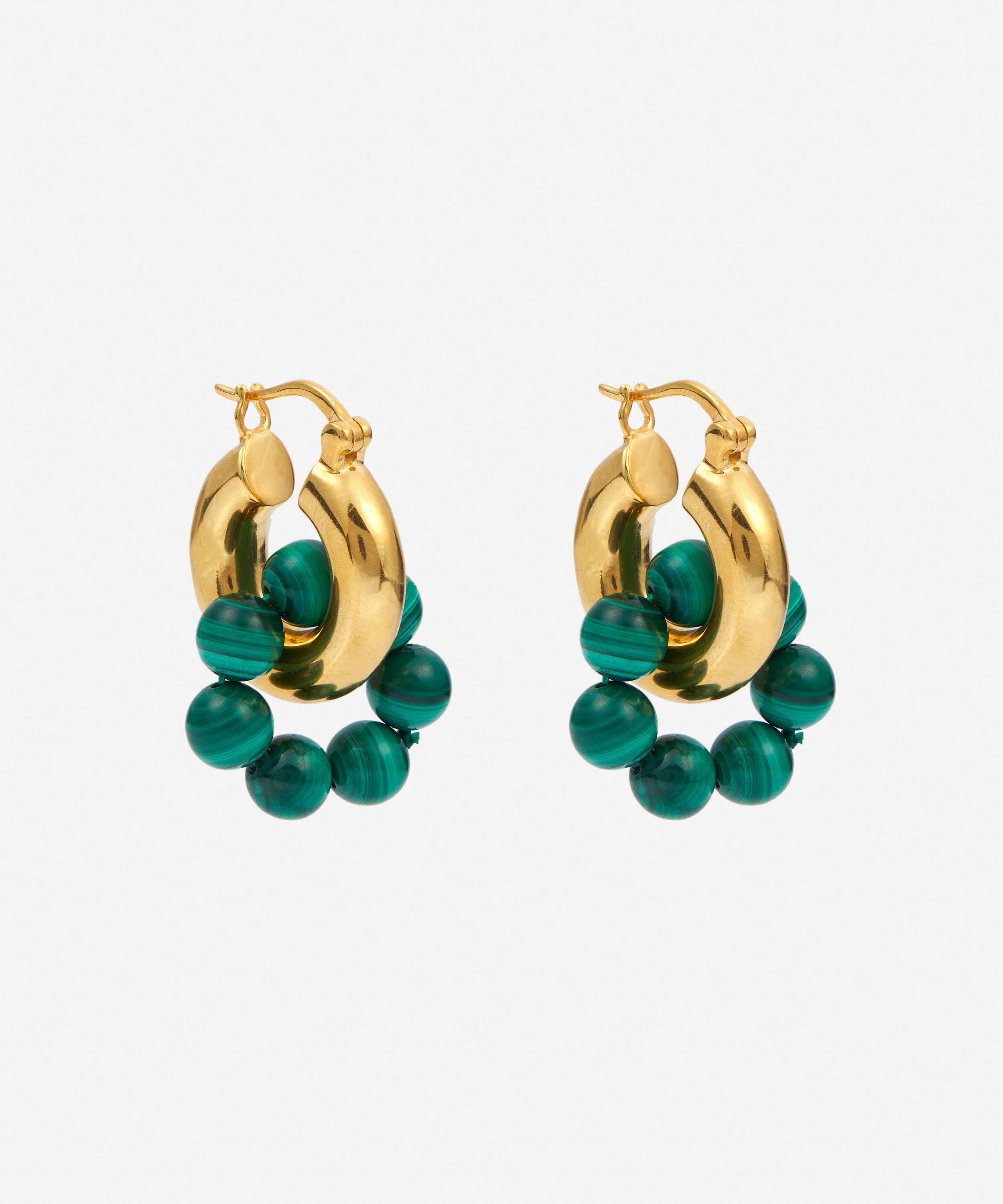 Shyla - 22ct Gold-Plated Sura Malachite Beaded Hoop Earrings image number 0