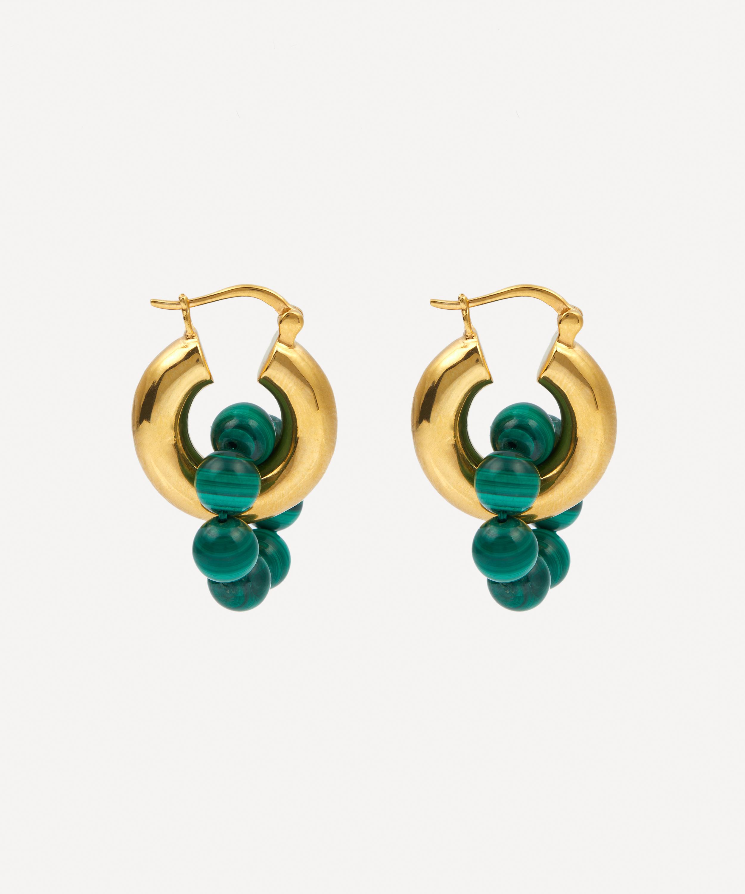 Shyla - 22ct Gold-Plated Sura Malachite Beaded Hoop Earrings image number 1