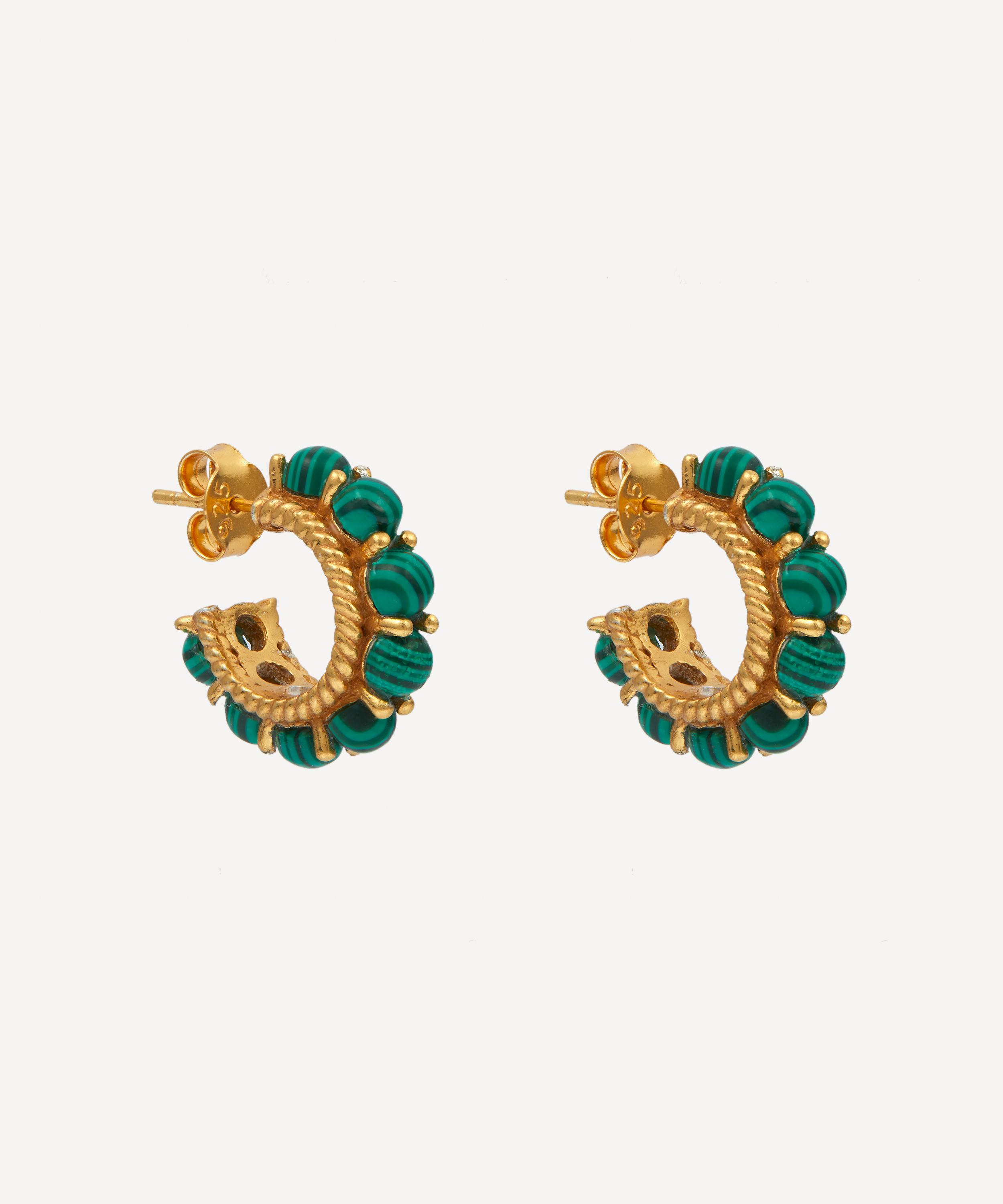 Shyla - 22ct Gold-Plated Rosalia Malachite Hoop Earrings image number 0