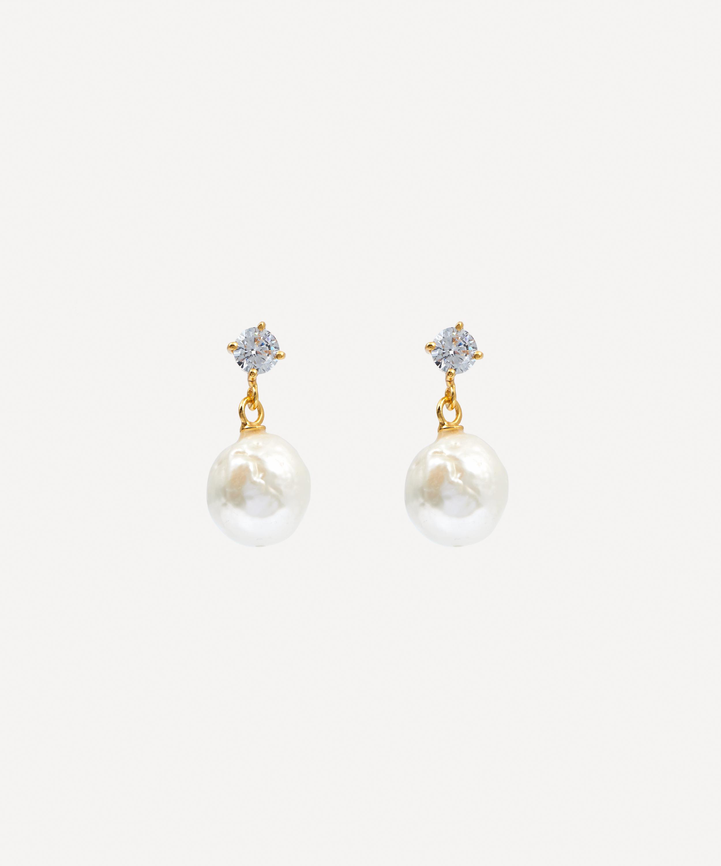 Shyla - 22ct Gold-Plated Cassandra Round Pearl Drop Earrings image number 0