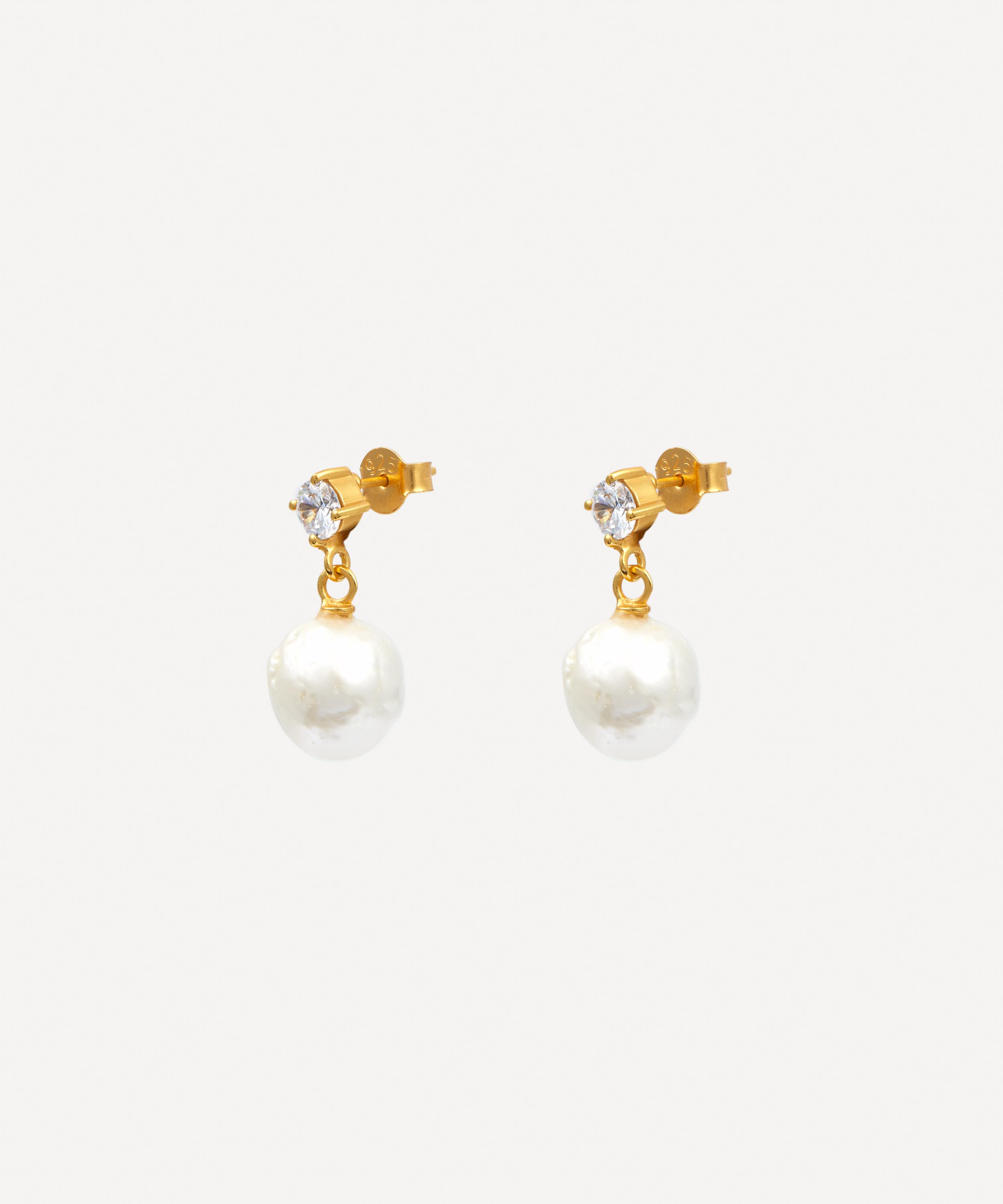 Shyla - 22ct Gold-Plated Cassandra Round Pearl Drop Earrings image number 1