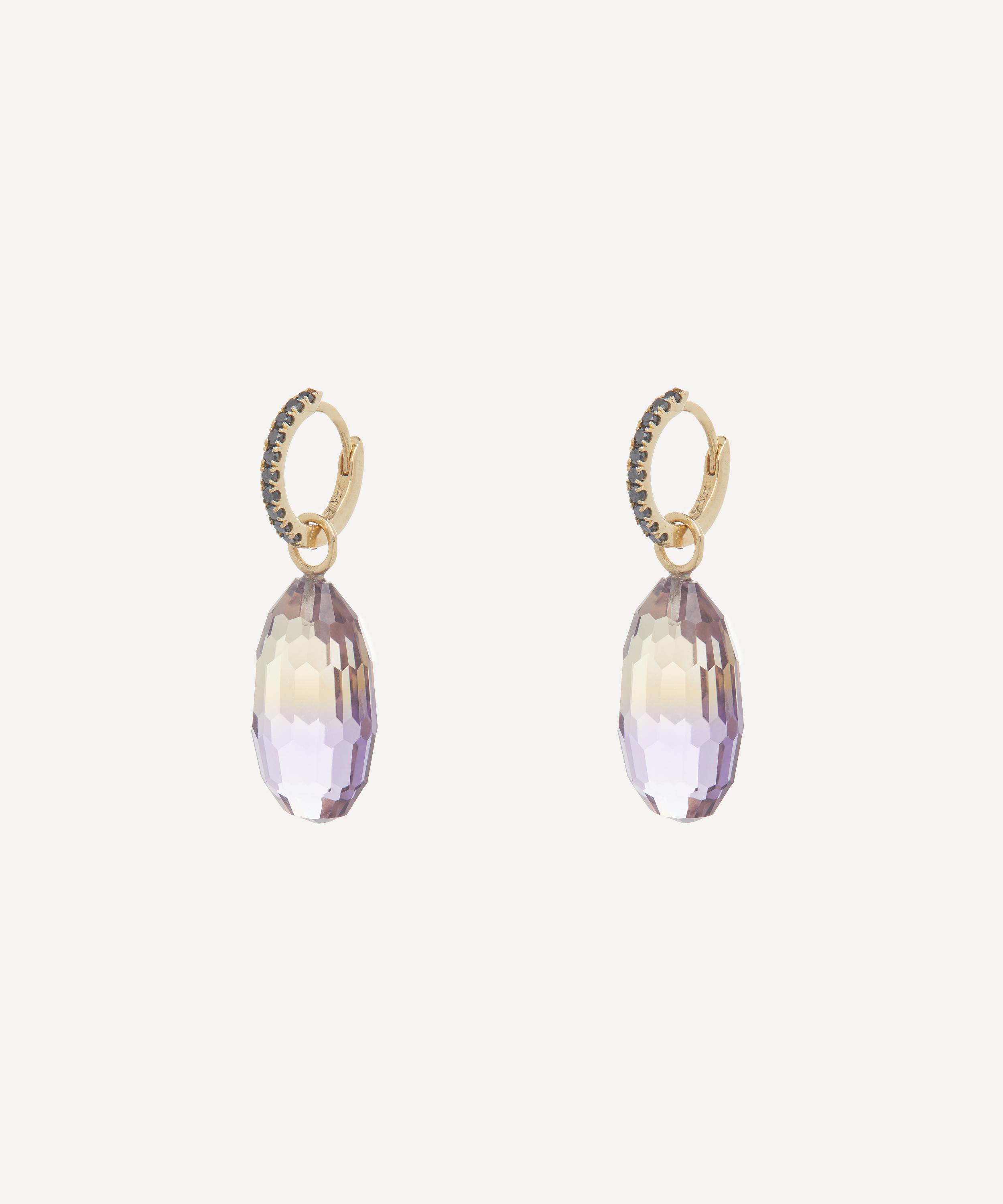 Andrea Fohrman - 14ct Gold Bolivian Ametrine Briolette And Black Diamond Drop Earrings image number 2
