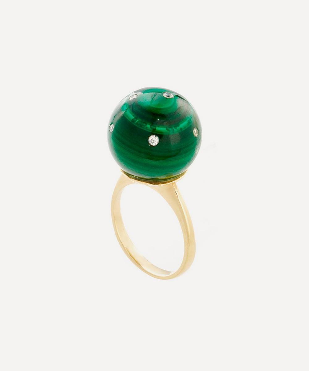 Andrea Fohrman - 14ct Gold Malachite and Diamond Globe Ring