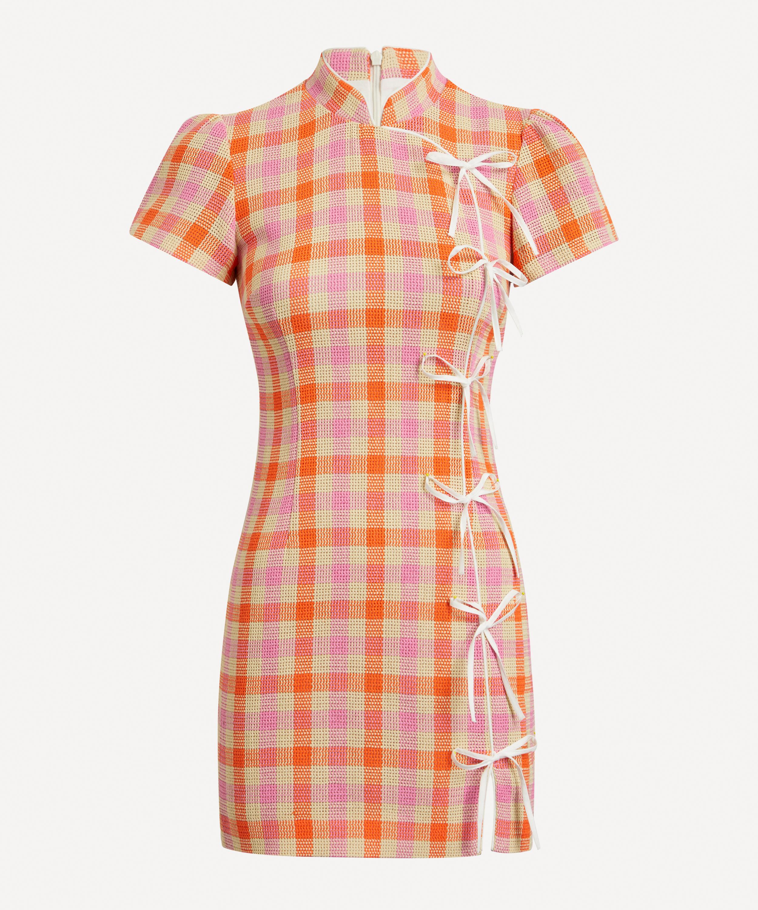 KITRI - Harlow Orange and Pink Check Mini-Dress image number 0