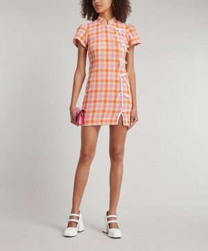 KITRI - Harlow Orange and Pink Check Mini-Dress image number 1
