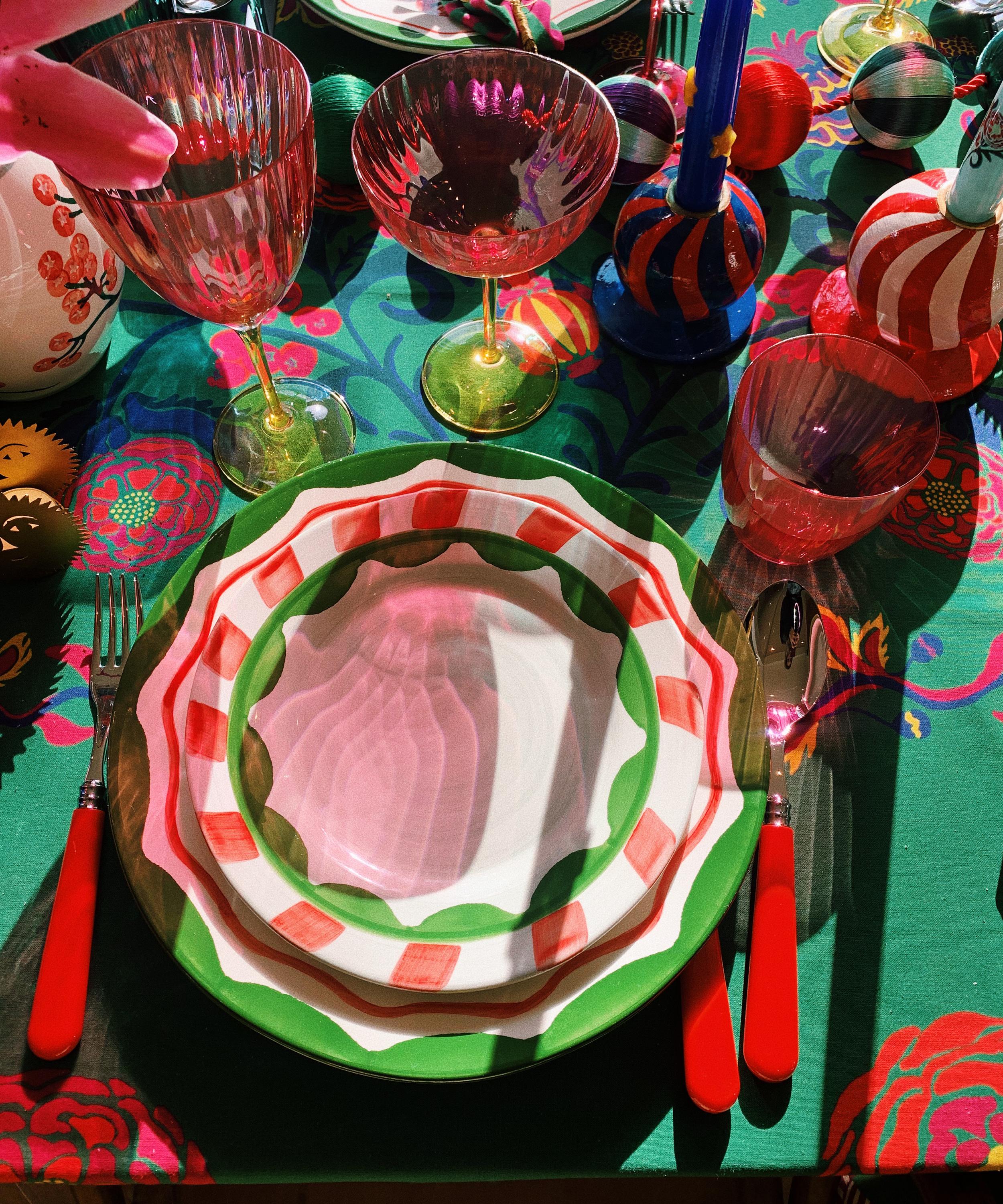 Anna + Nina - Winter Stripe Ceramic Breakfast Plate image number 1