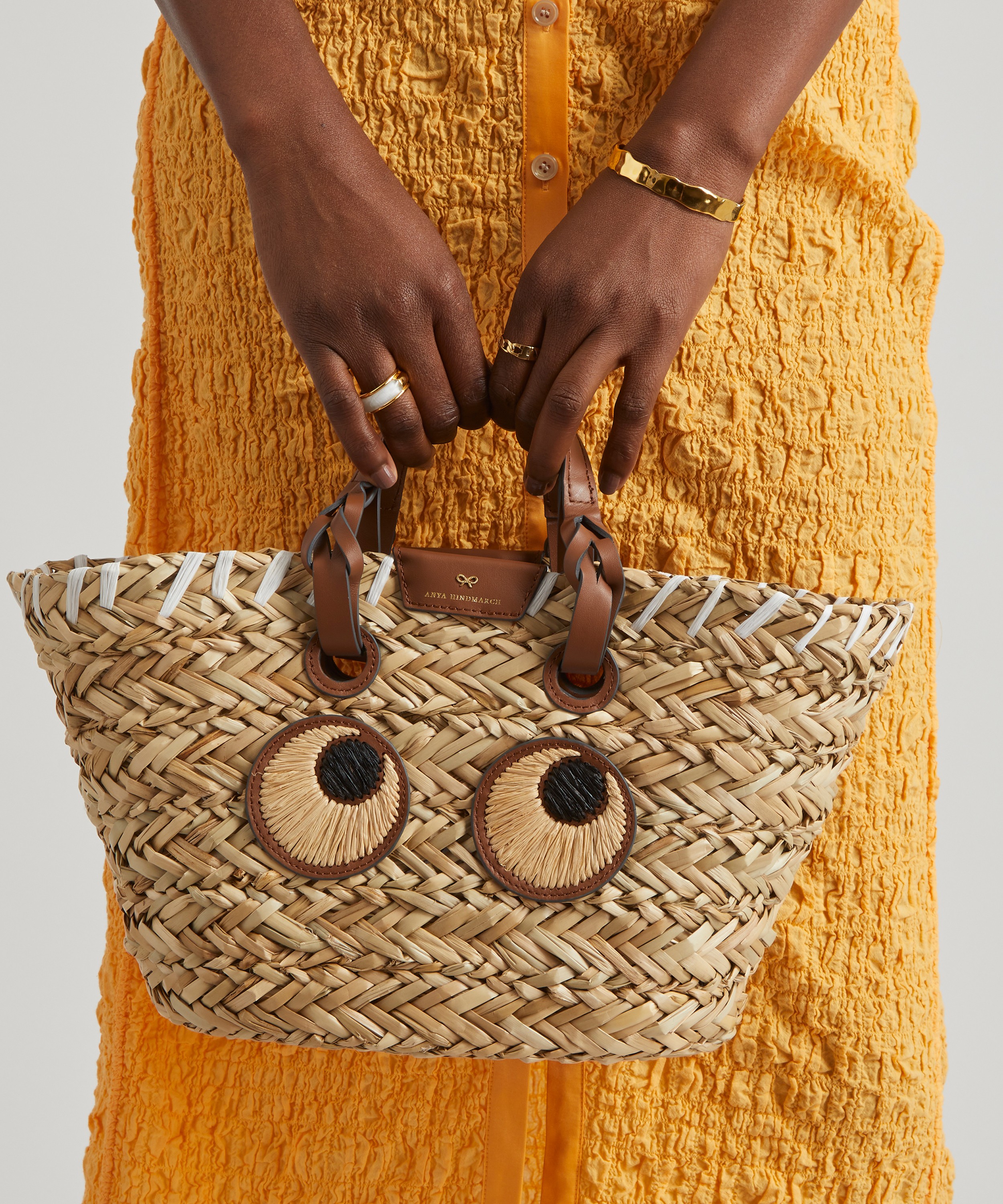 Anya Hindmarch - Small Paper Eyes Woven Seagrass Basket Bag image number 1