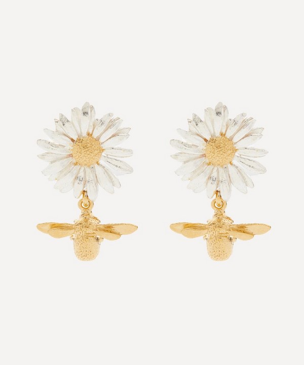 Alex Monroe - 22ct Gold-Plated Daisy Teeny Weeny Bee Drop Earrings image number null