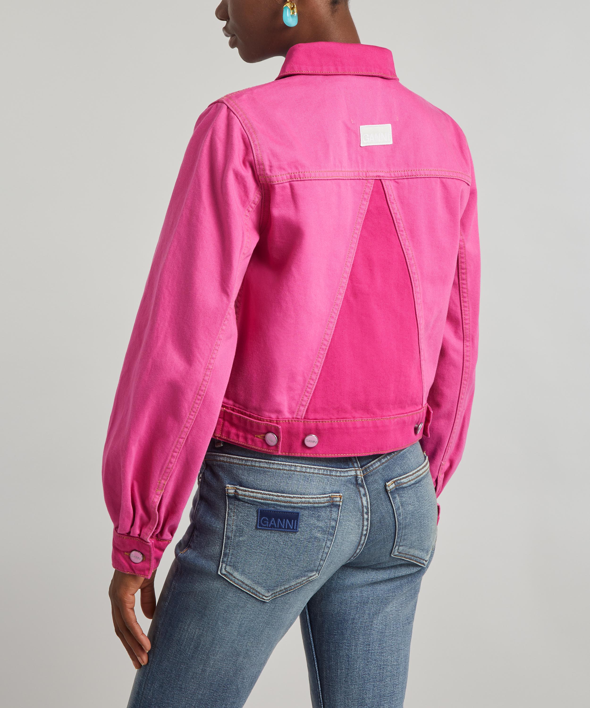 Ganni Floral Denim Jacket in Pink