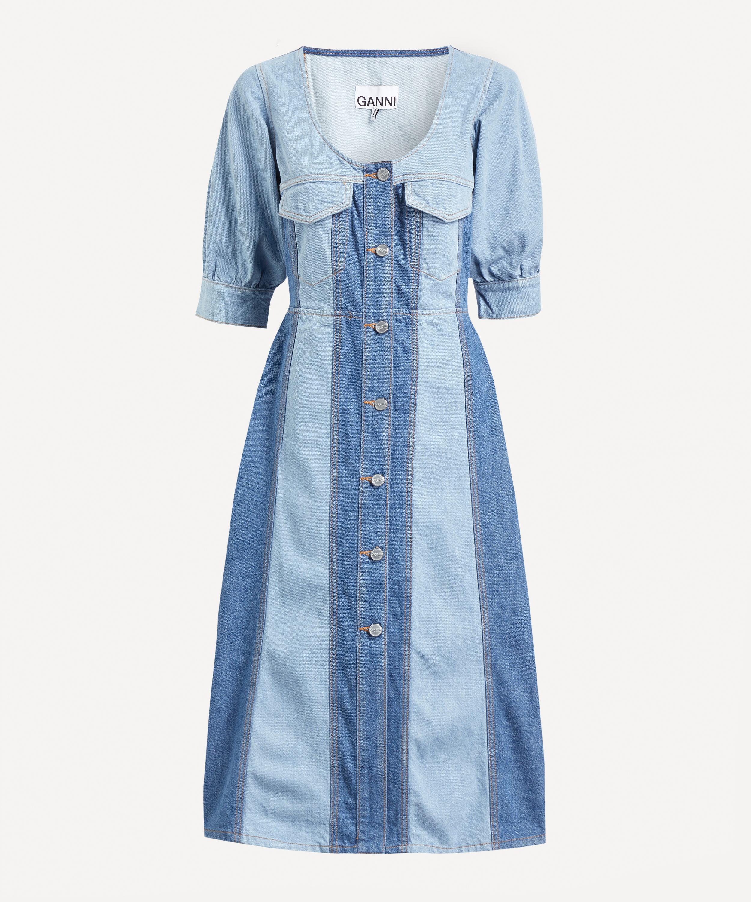 ganni denim midi dress