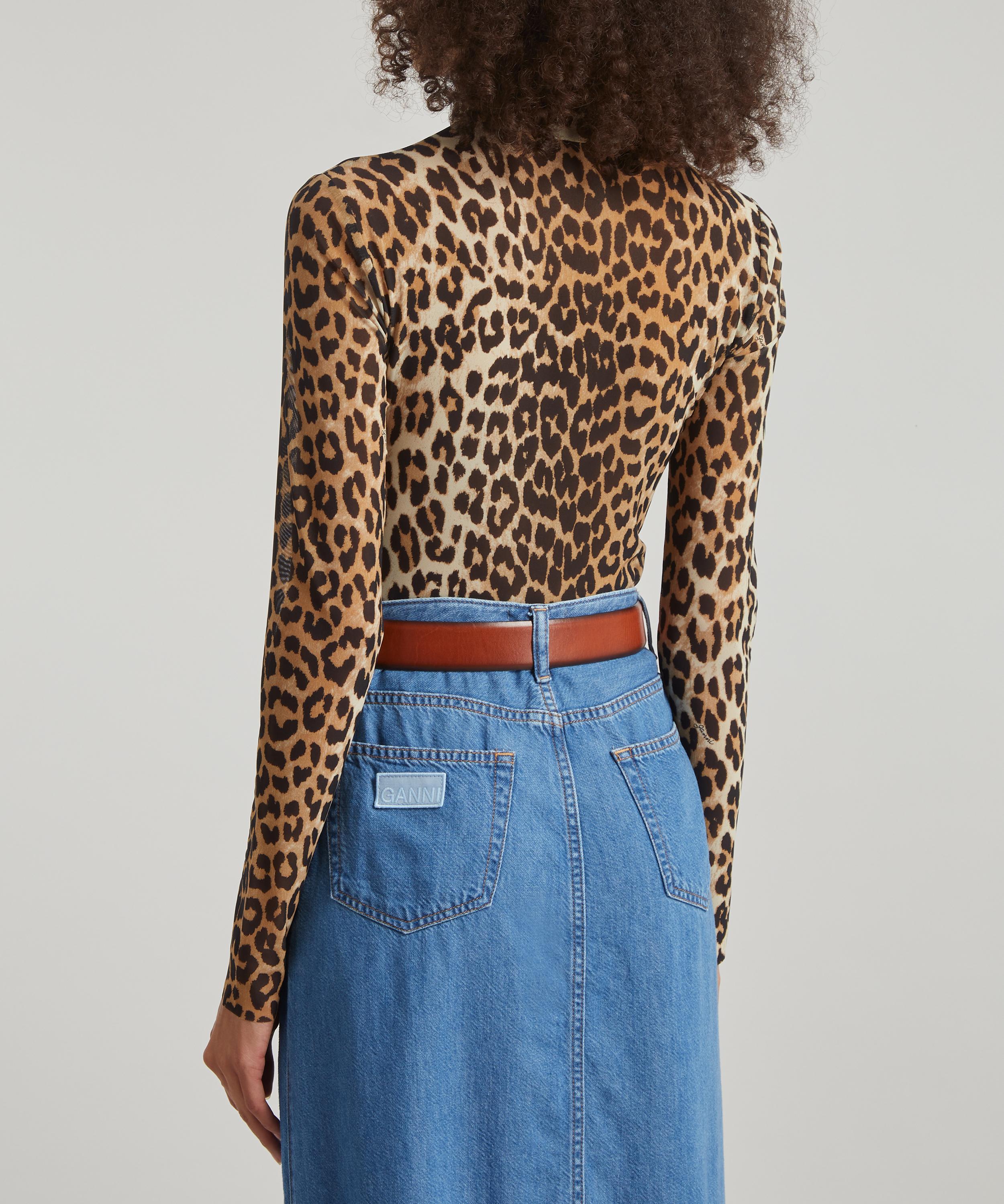 Leopard Print Mesh Turtleneck by GANNI for $45