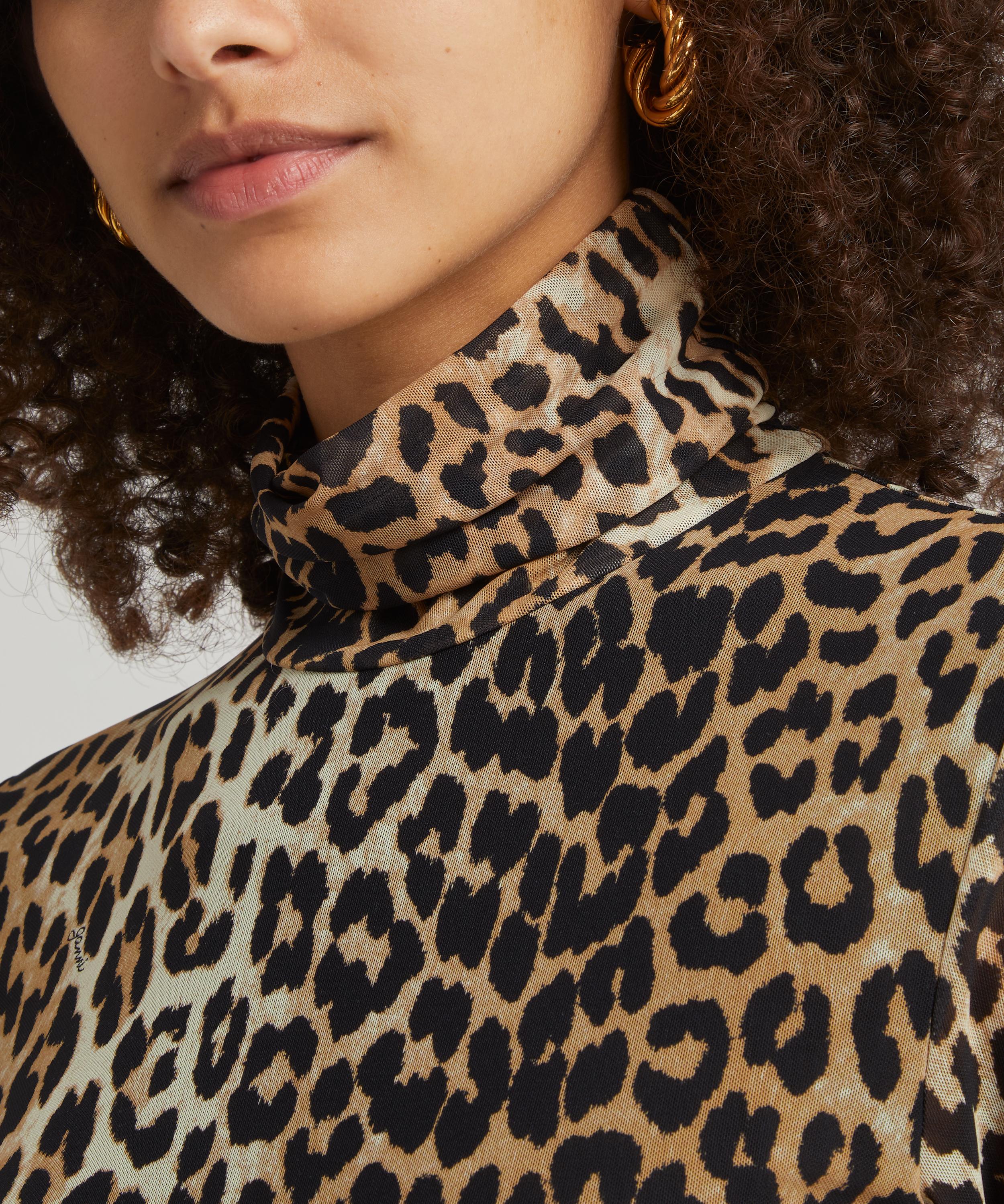 Printed Mesh Leopard Turtleneck