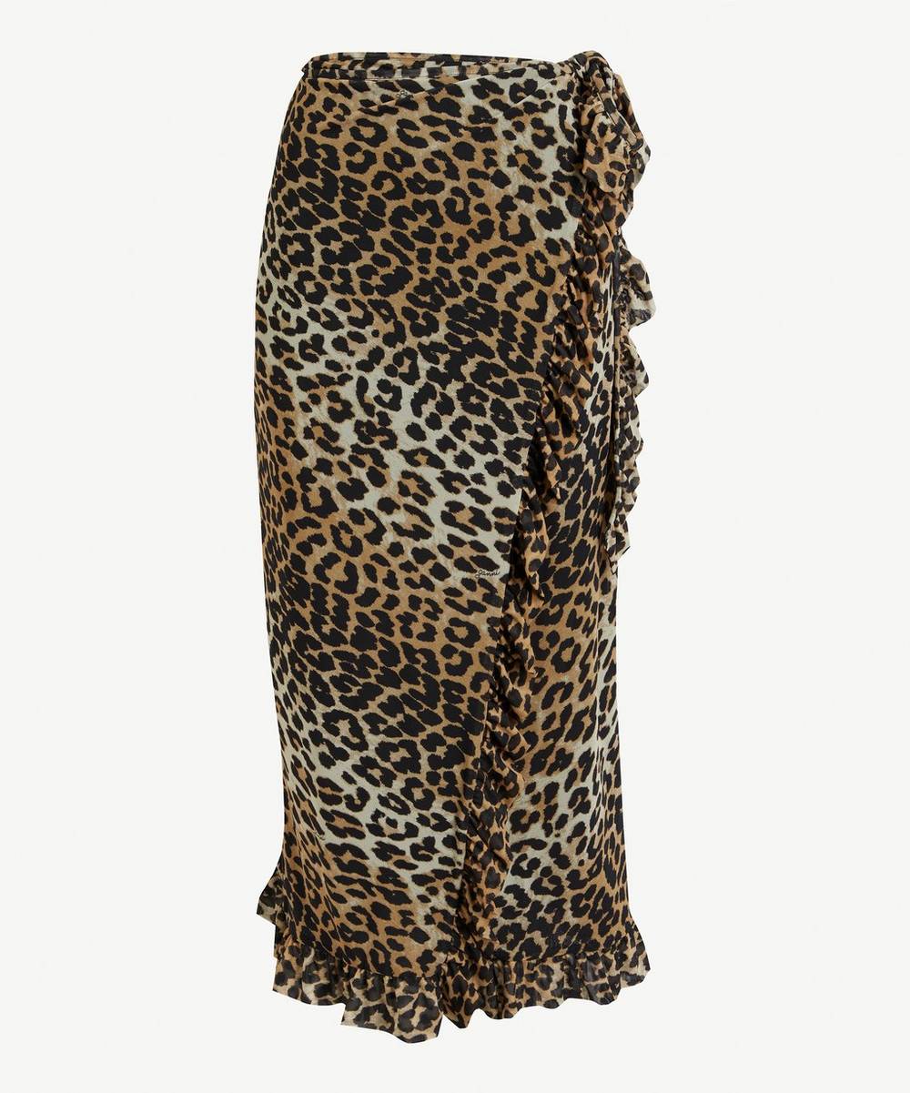 Ganni - Leopard Print Mesh Midi-Skirt