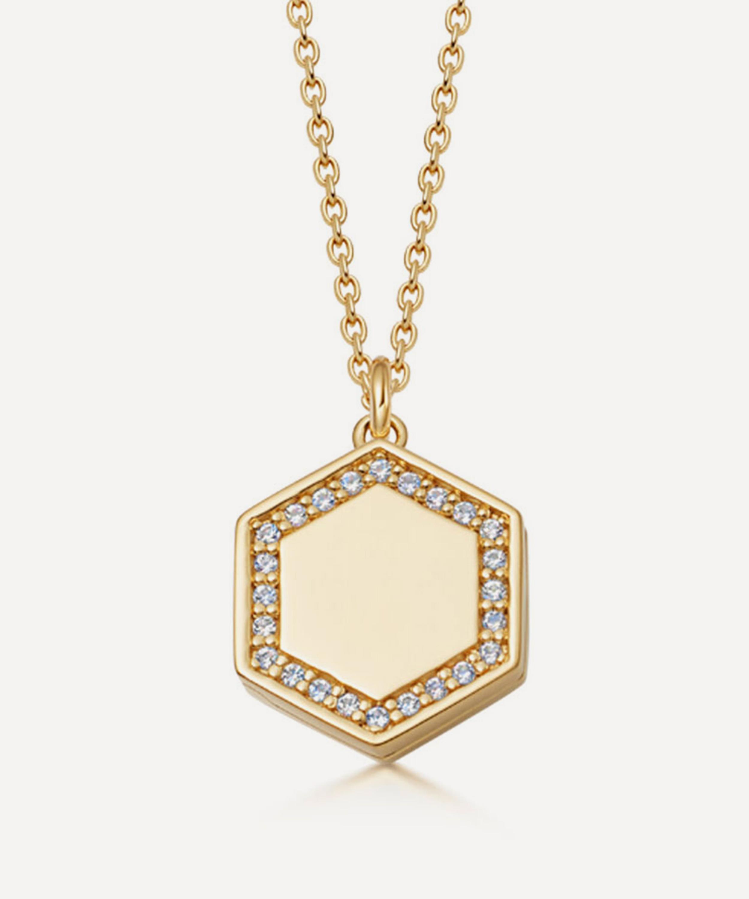 Astley Clarke - 18ct Gold-Plated Vermeil Silver Deco White Sapphire Cosmos Locket Necklace image number 0