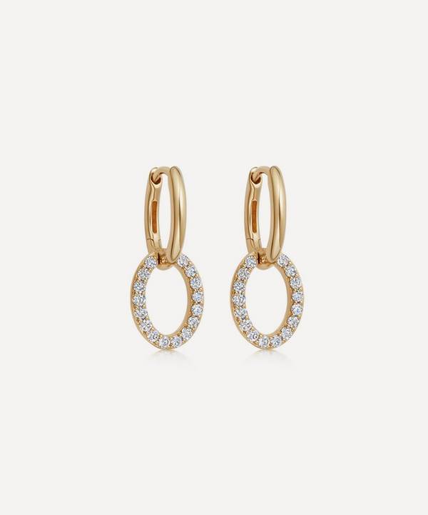 Astley Clarke - 14ct Gold Plated Vermeil Silver Halo Diamond Hoop Drop Earrings image number 0