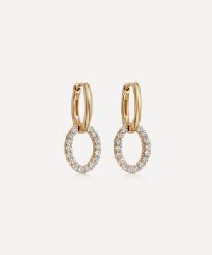 14ct Gold Plated Vermeil Silver Halo Diamond Hoop Drop Earrings