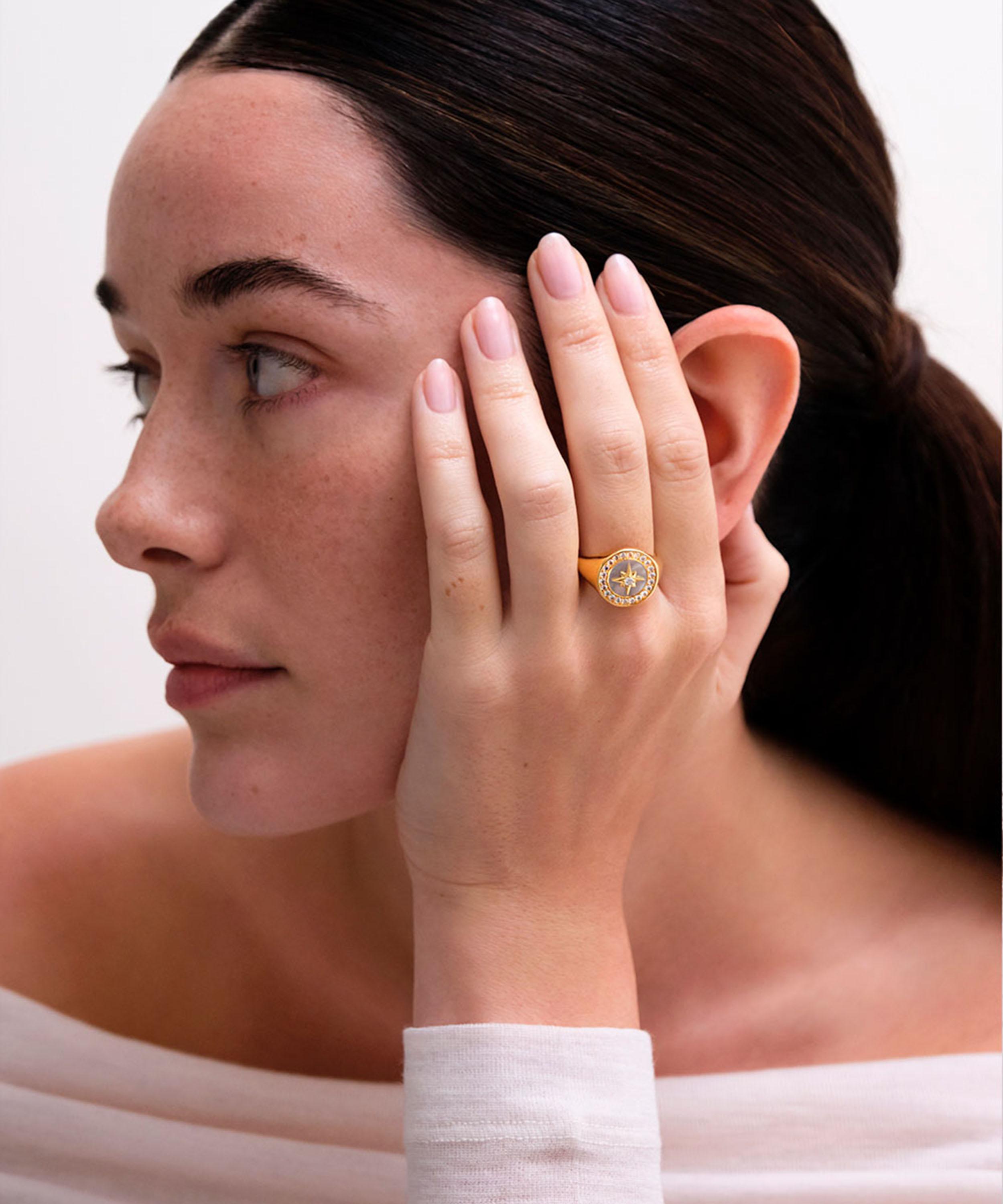 Astley Clarke - 18ct Gold Plated Vermeil Silver Polaris Mother Of Pearl Signet Ring image number 2