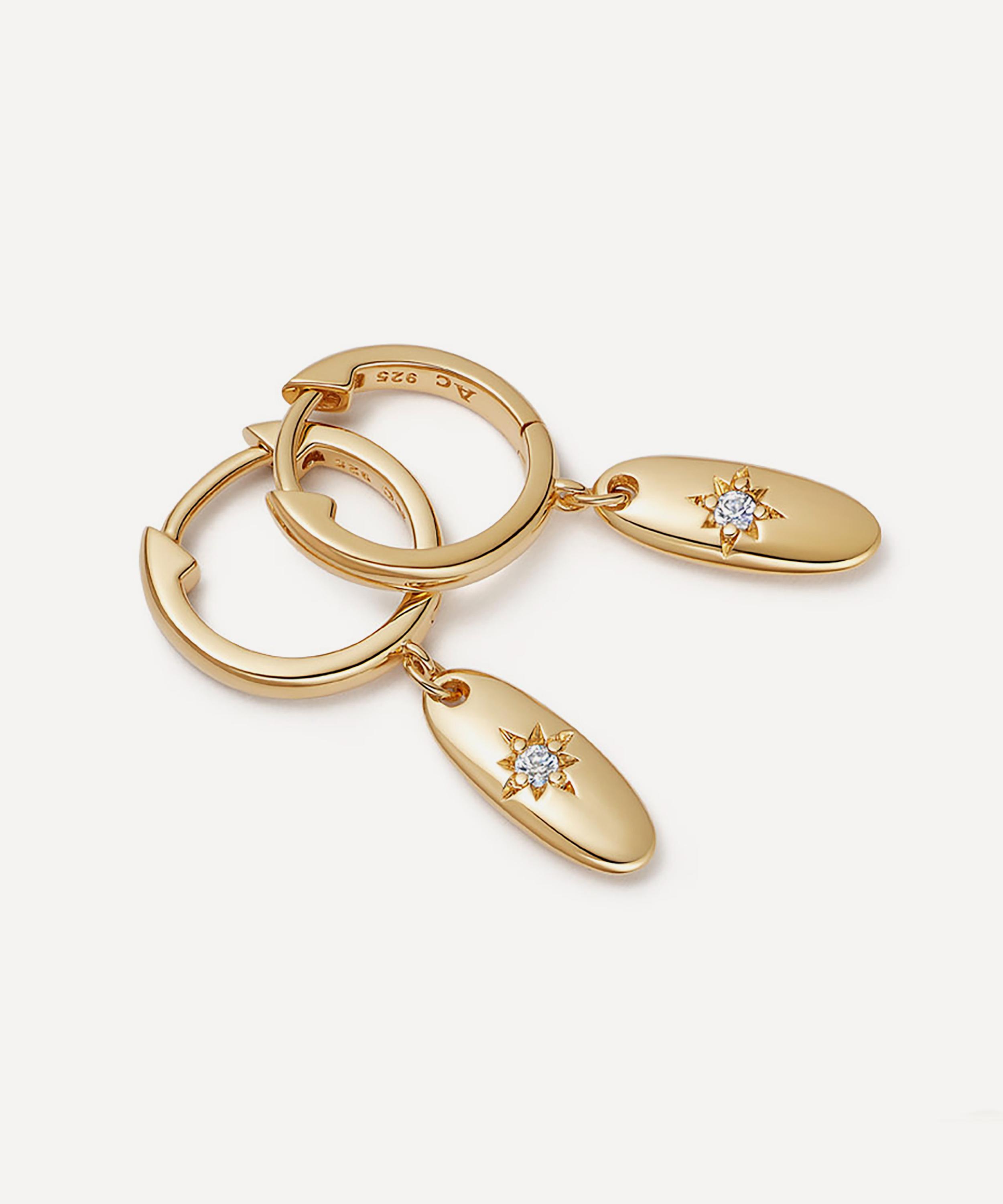 Astley Clarke - 18ct Gold Plated Vermeil Silver Polaris Star Set Oval Drop Earrings image number 1
