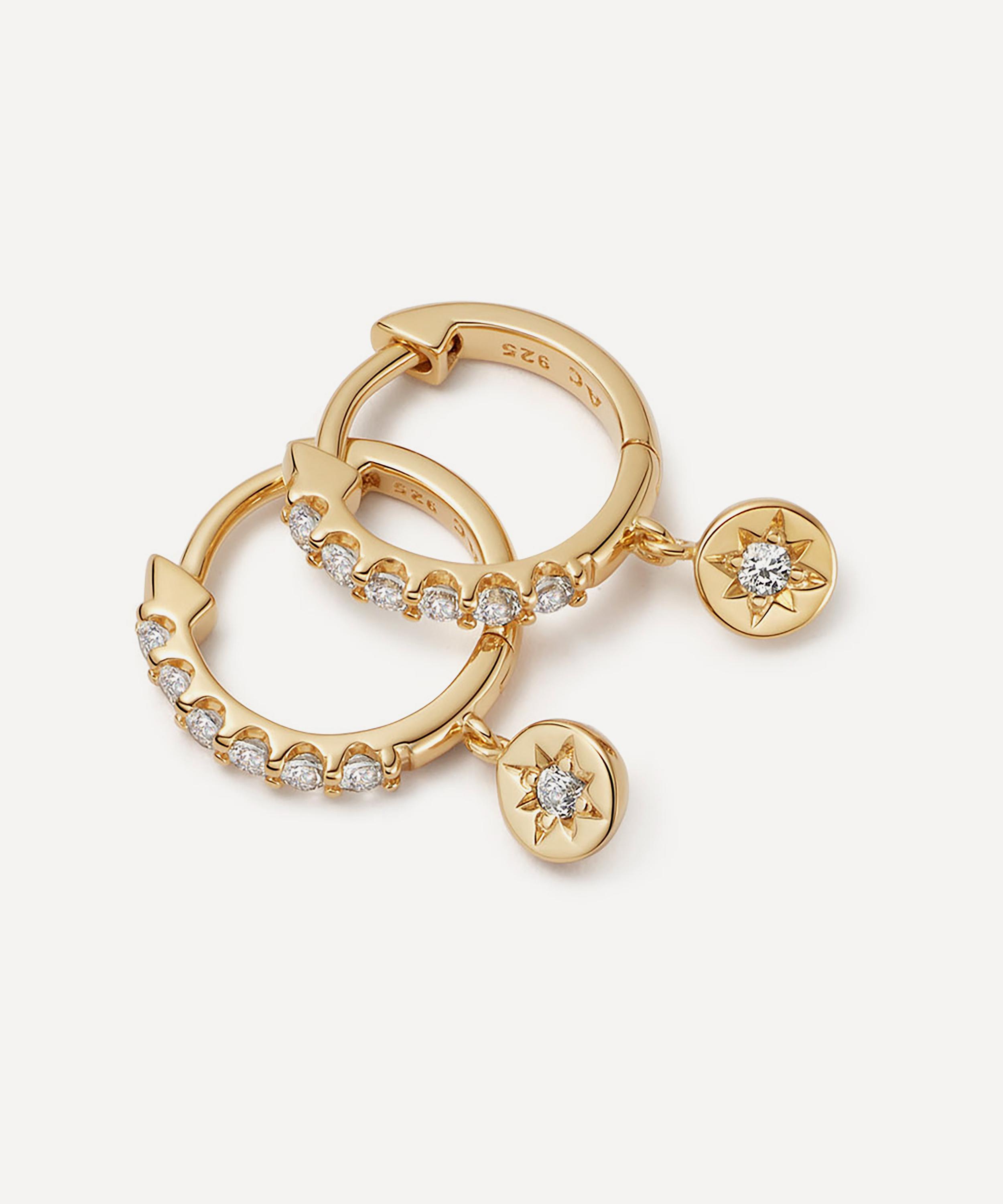 Astley Clarke - 18ct Gold Plated Vermeil Silver Polaris White Sapphire Drop Earrings image number 2