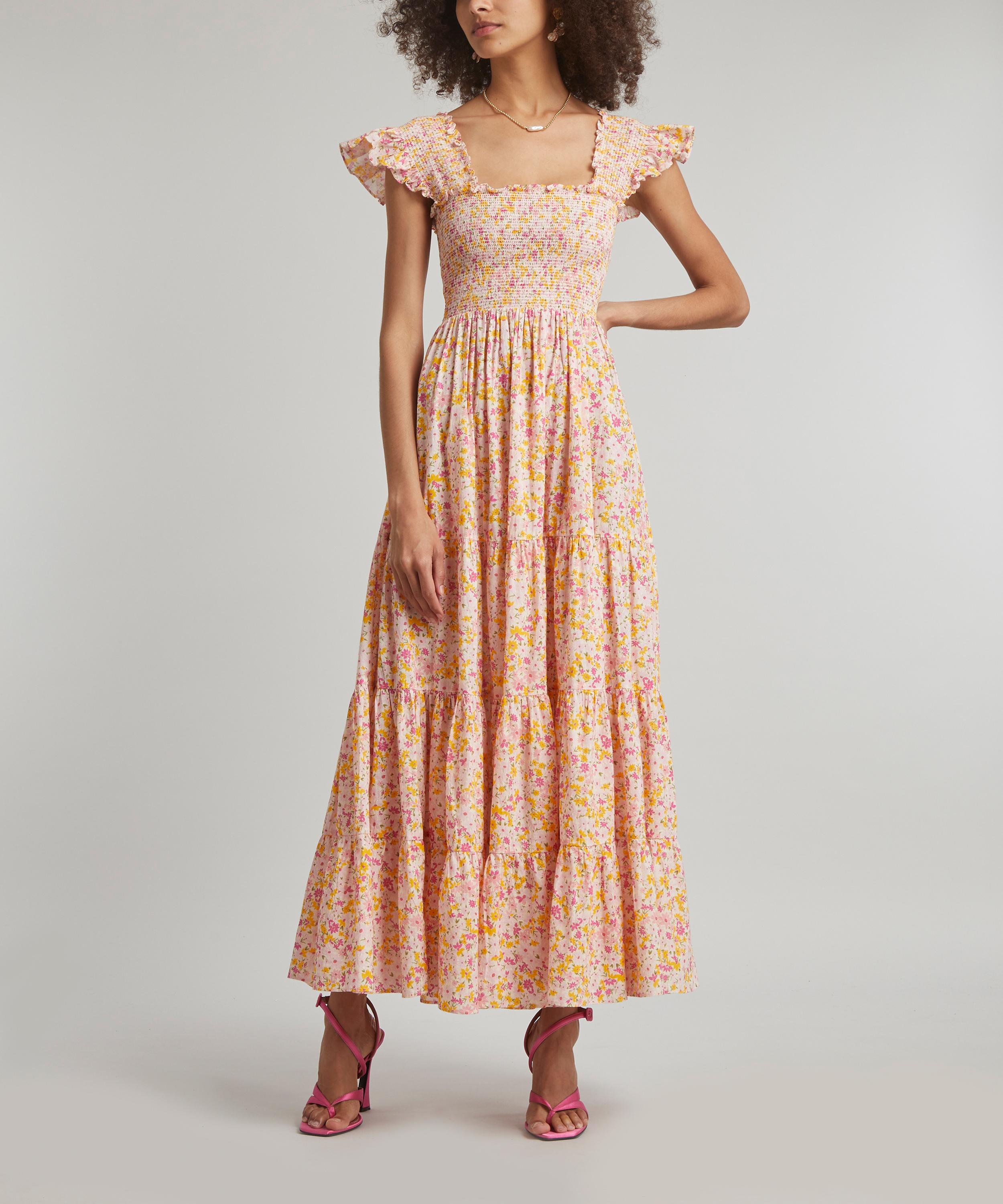 Floral Bunches Shirred Waist Dress +