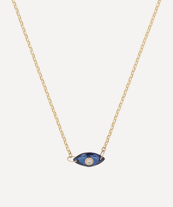 AURUM + GREY - 9ct Gold Facets Sapphire and Diamond Evil Eye Pendant Necklace image number null
