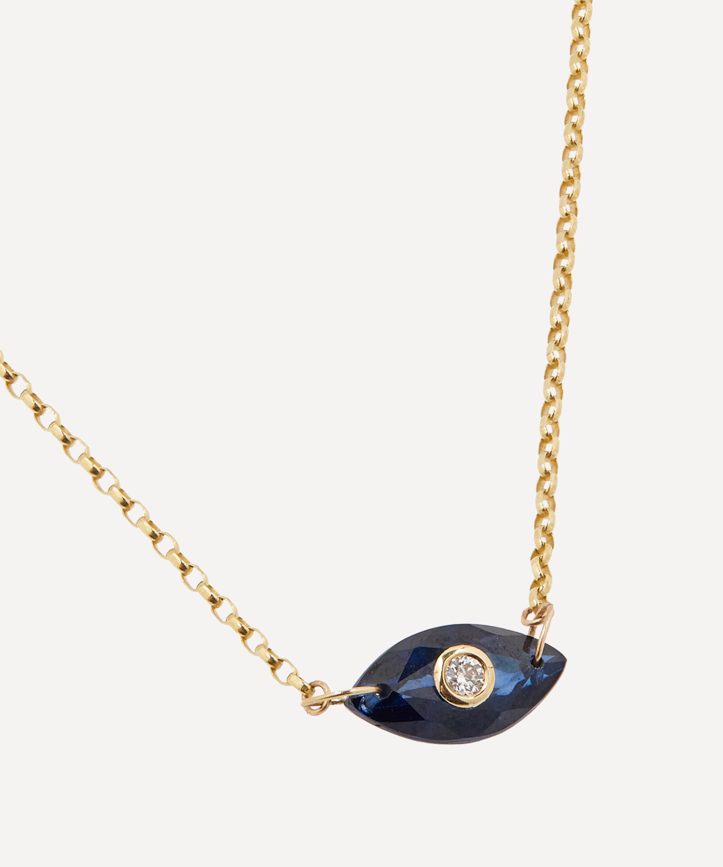 AURUM + GREY - 9ct Gold Facets Sapphire and Diamond Evil Eye Pendant Necklace image number 3