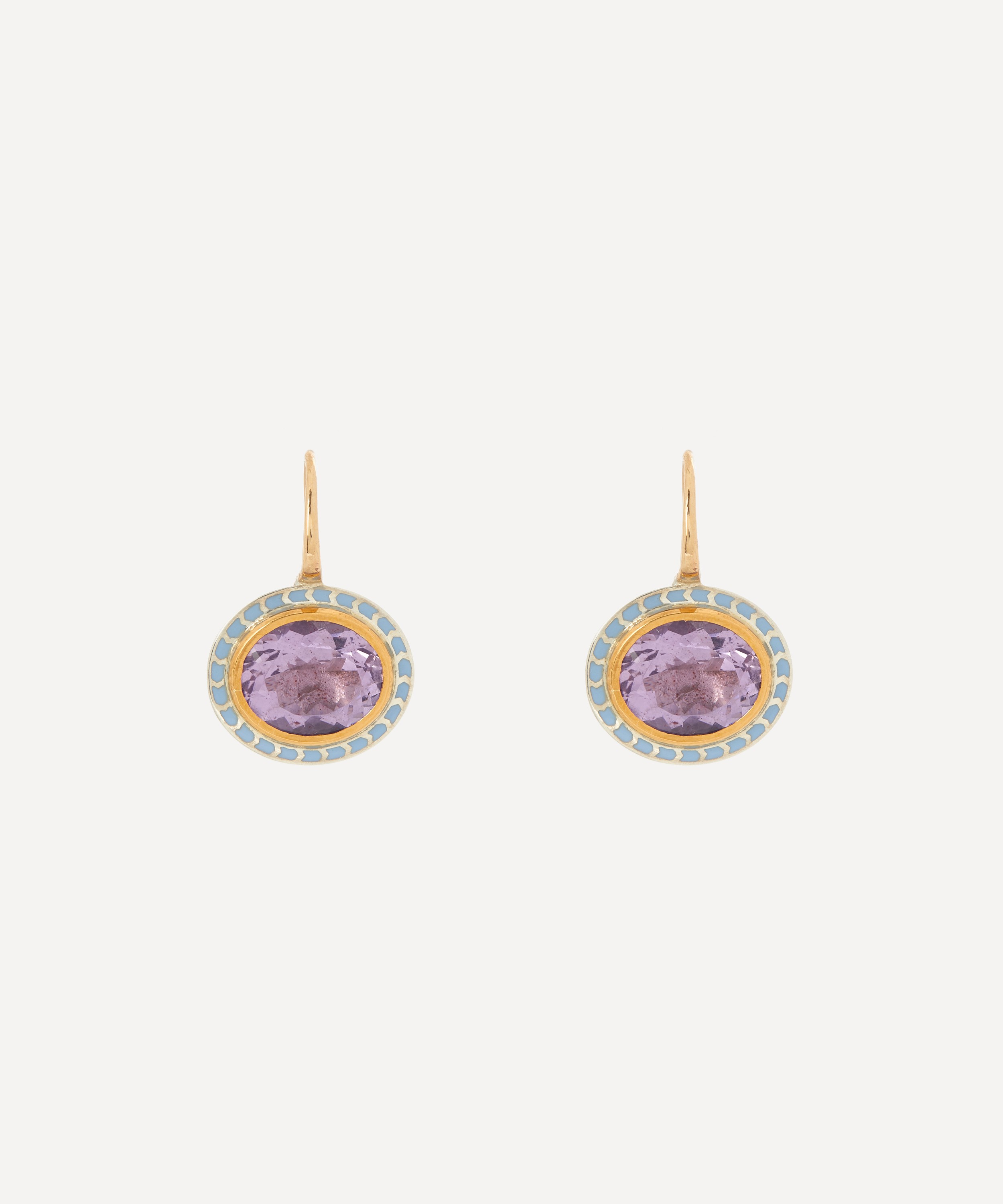 Alice Cicolini - 14ct-22ct Gold and Silver Tile Oval Amethyst Drop Earrings image number 0