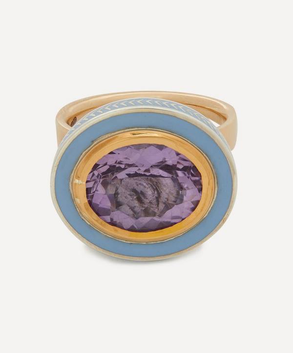 Alice Cicolini - 14ct-22ct Gold and Silver Tile Oval Amethyst Ring