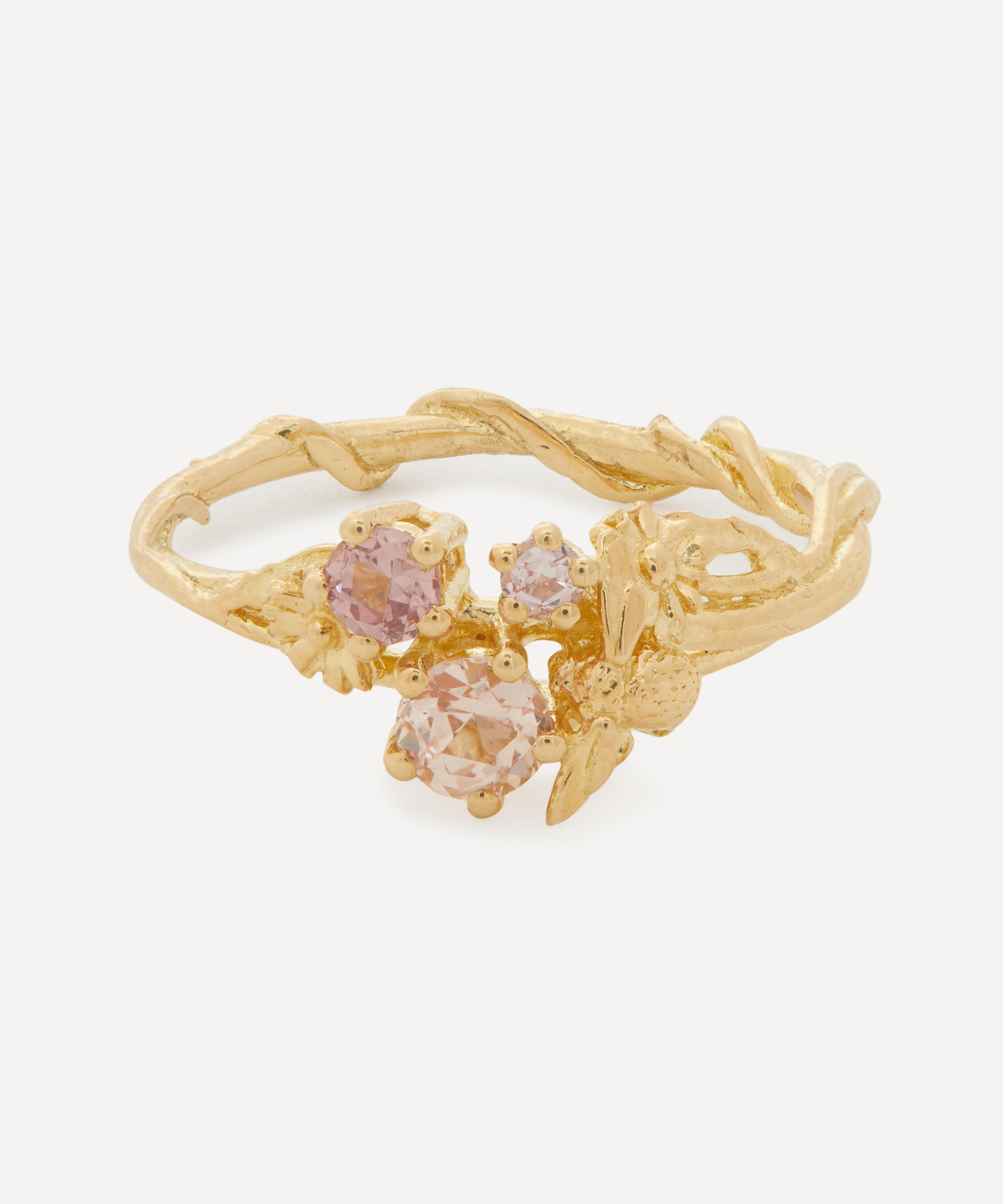 Alex Monroe - 18ct Gold Beekeeper Nude Pink Sapphire Trilogy Ring image number 0