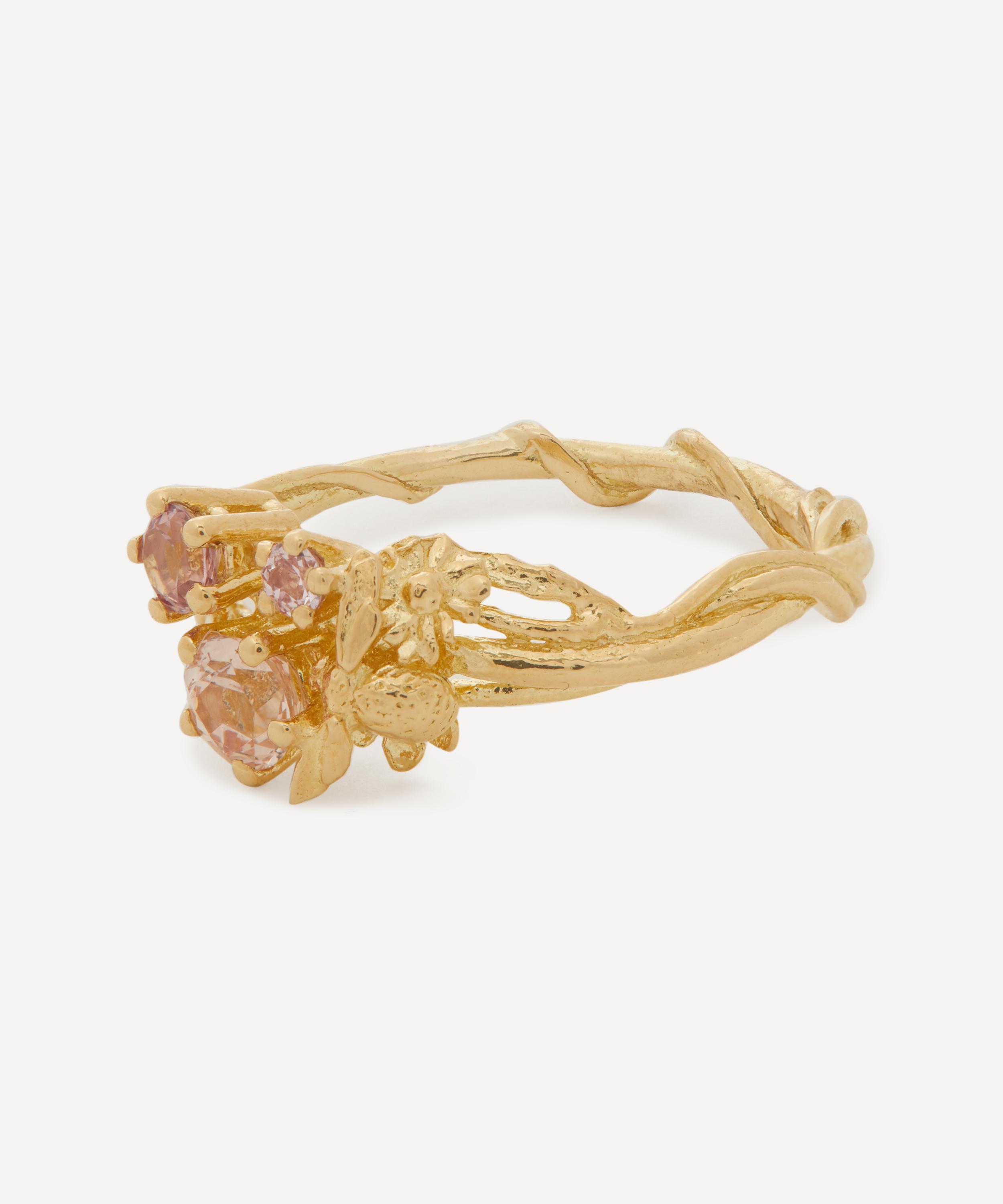 Alex Monroe - 18ct Gold Beekeeper Nude Pink Sapphire Trilogy Ring image number 2