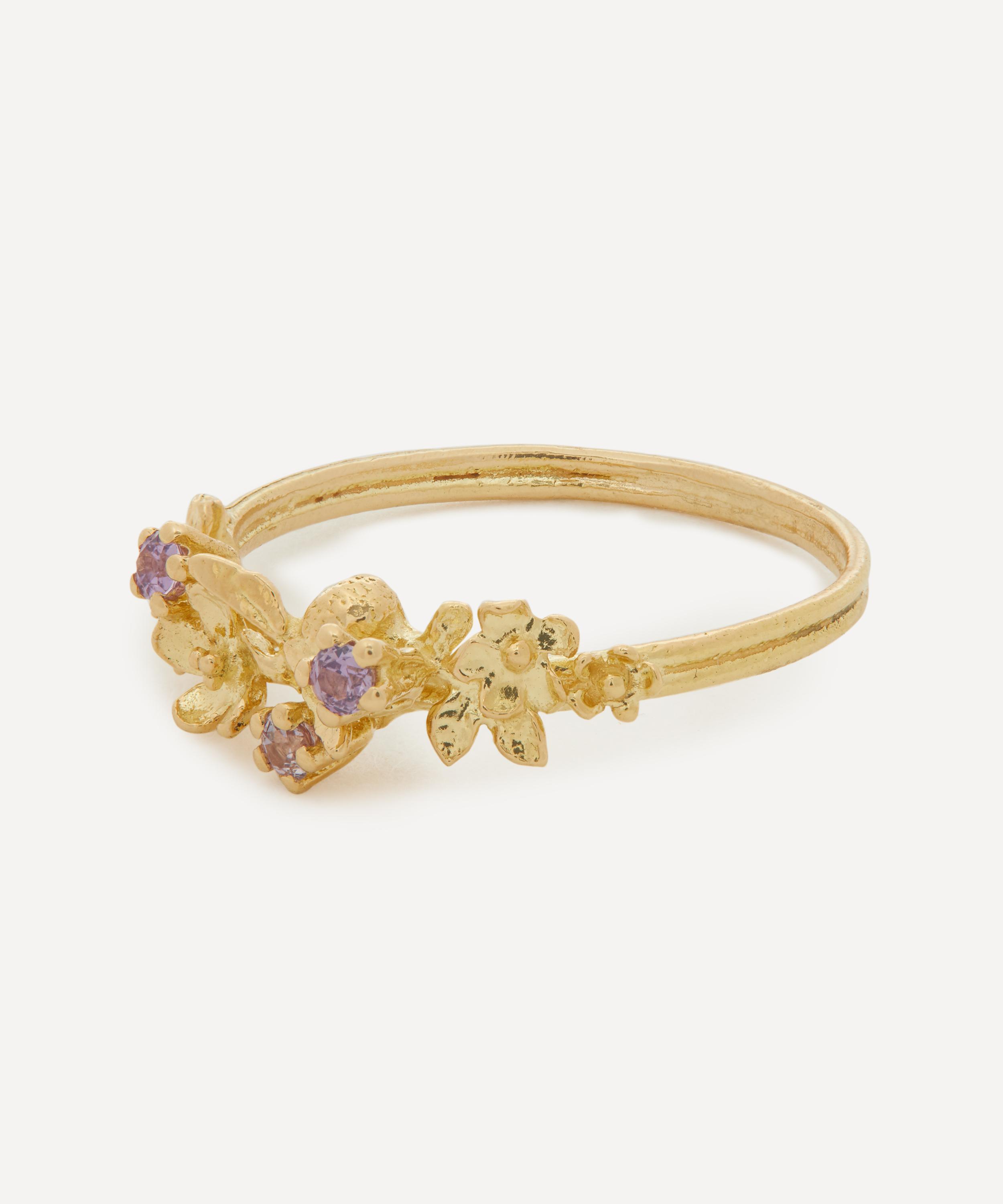 Alex Monroe - 18ct Gold Beekeeper Lilac Trio Sapphire Twist Ring image number 2