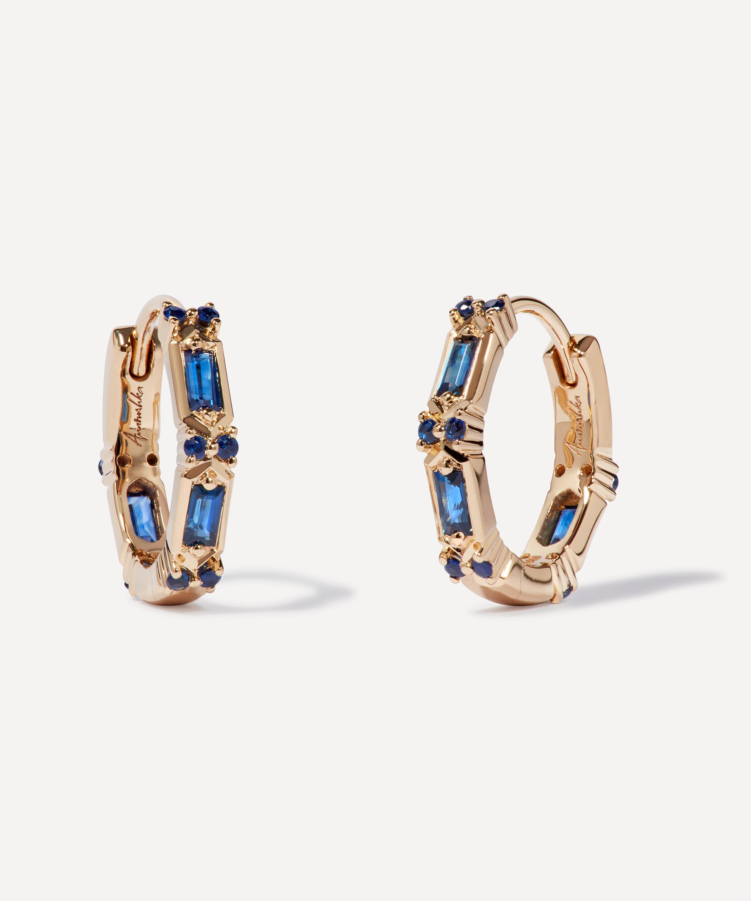 Blue sapphire hoop earrings sale