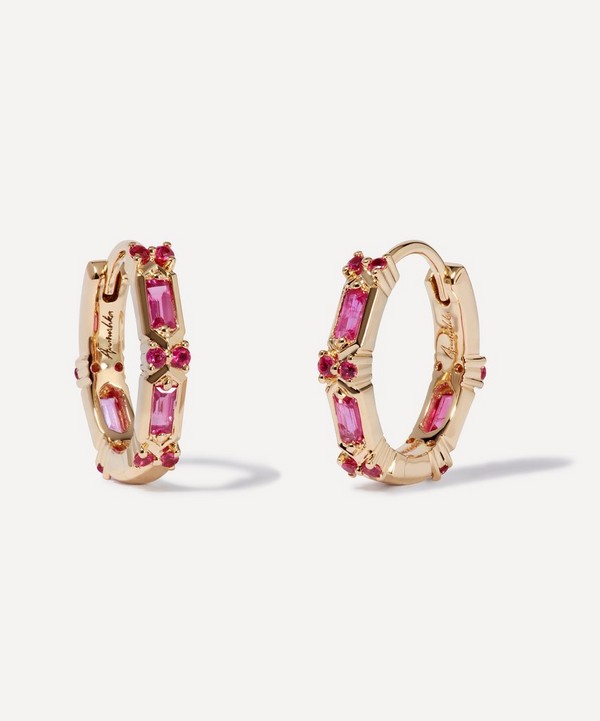 Annoushka - 18ct Gold Pink Baguette Sapphire Hoop Earrings image number null