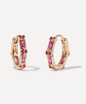 18ct Gold Pink Baguette Sapphire Hoop Earrings