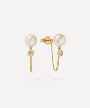 18ct Gold Diamond And Pearl Chain Stud Earrings