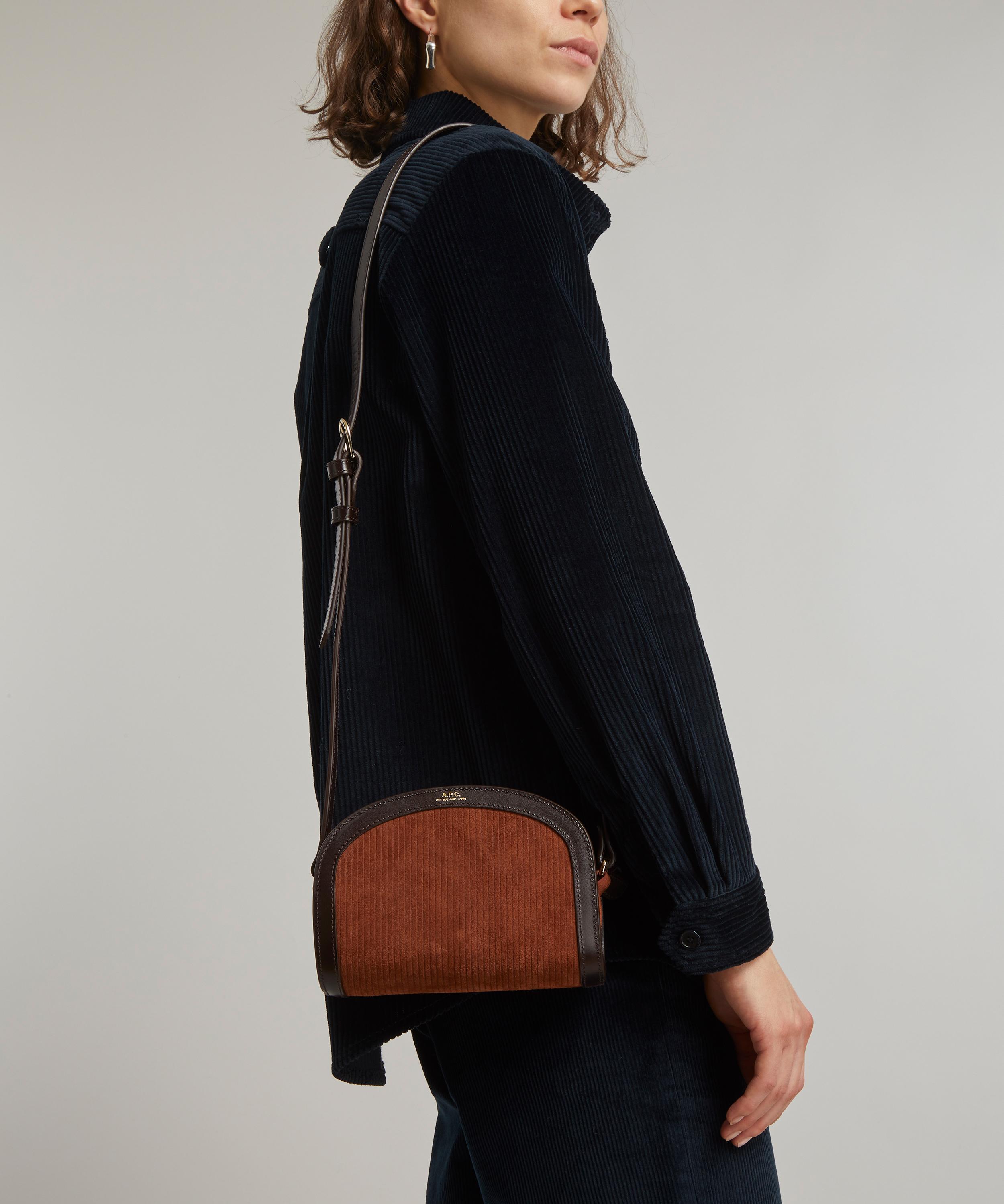 A.P.C. Raffia And Leather Mini Demi-lune Bag in Brown