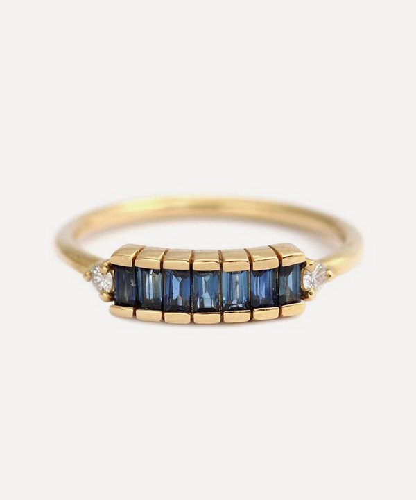 Artemer - 18ct Gold Art Deco Blue Sapphire Engagement Ring image number null