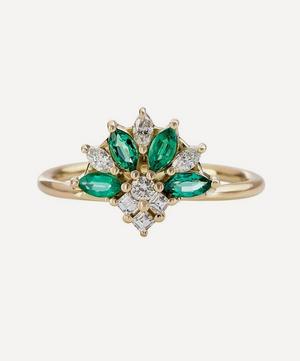 Artemer - 18ct Gold Emerald Diamond Cluster Engagement Ring image number 0