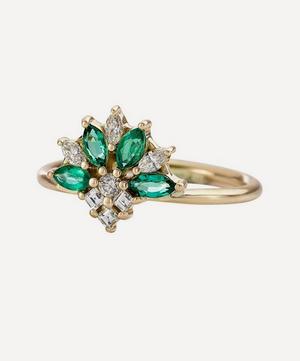 Artemer - 18ct Gold Emerald Diamond Cluster Engagement Ring image number 2