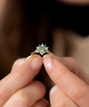 Artemer - 18ct Gold Emerald Diamond Cluster Engagement Ring image number 3